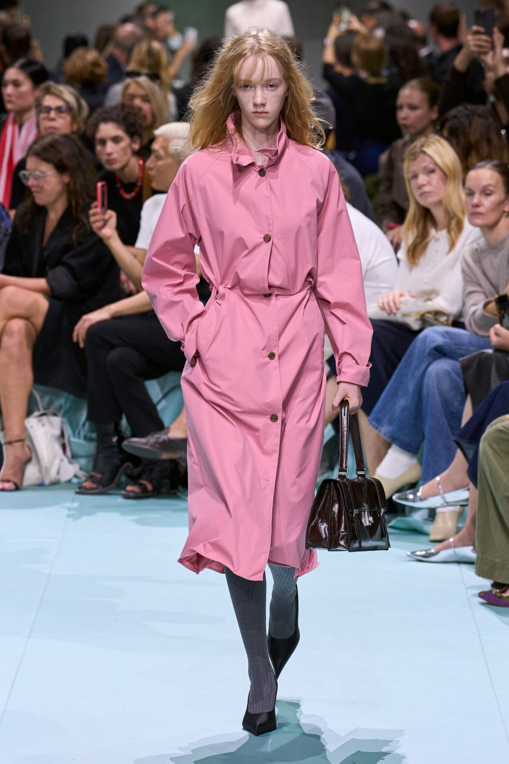 pink cotton long-sleeve collared relaxed buttoned belted coat