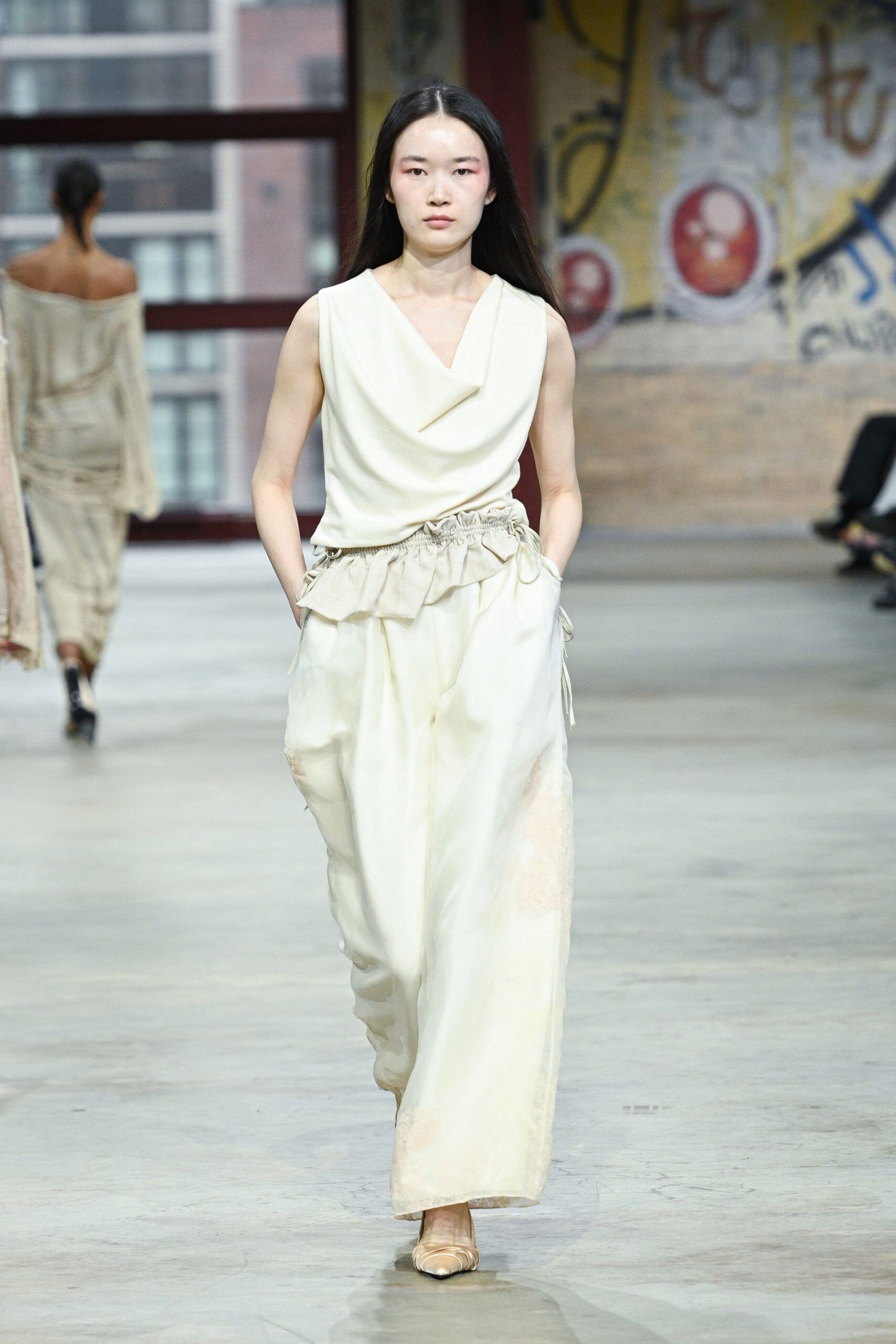 ivory silk relaxed wide-leg pants