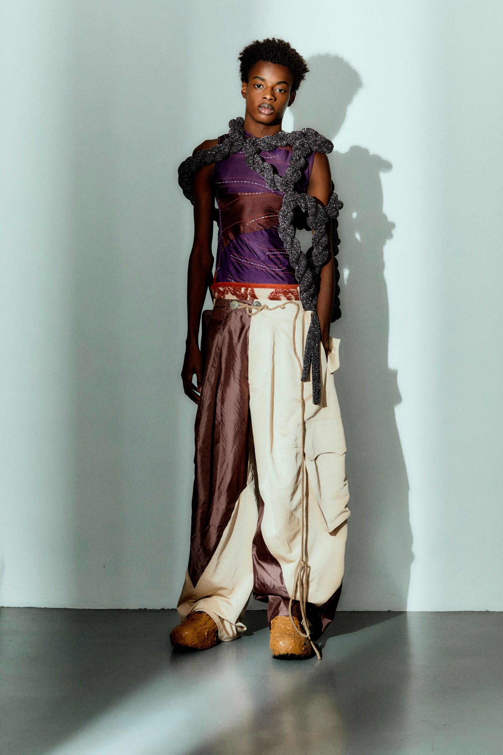 beige silk relaxed cargo pants