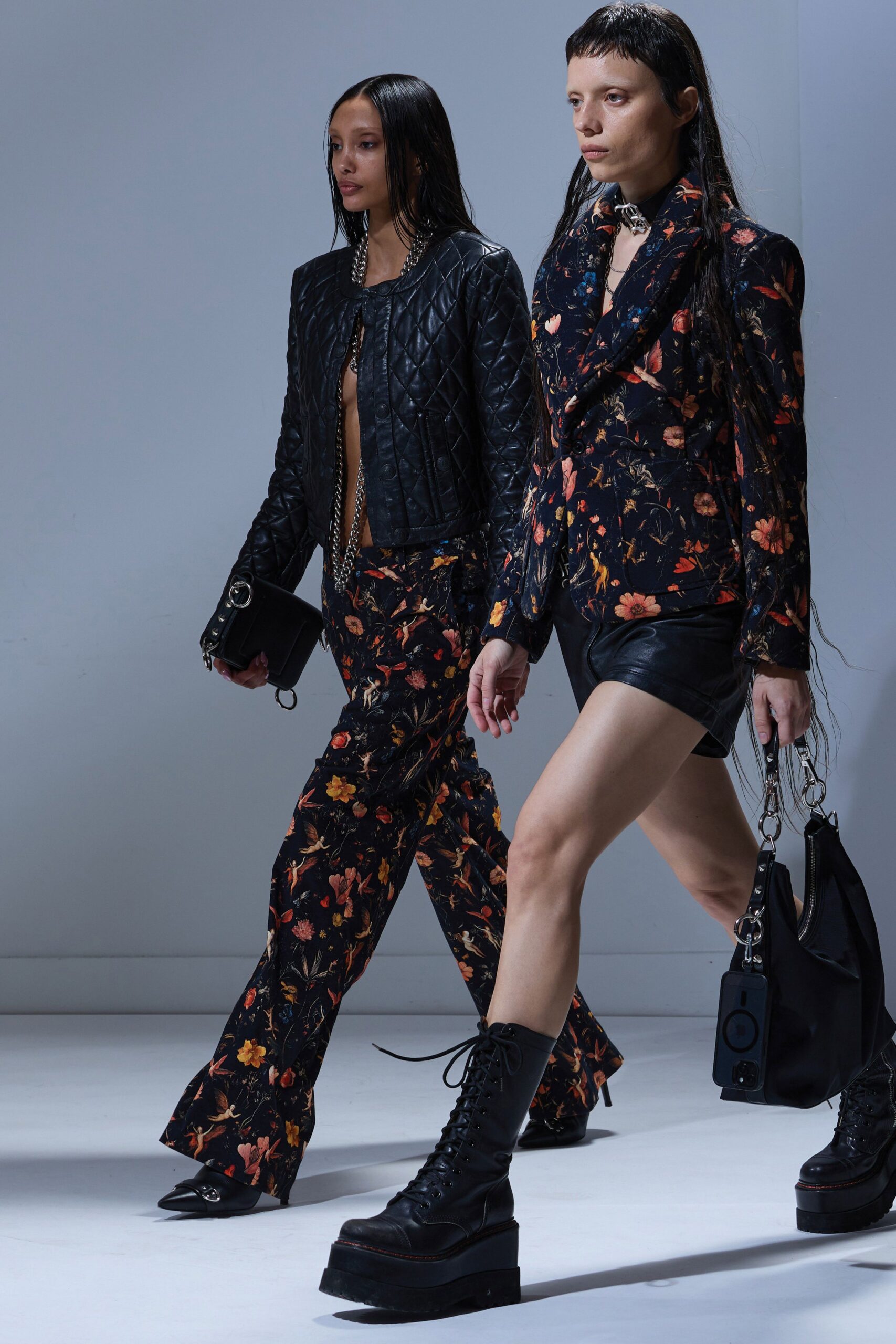 black cotton long-sleeve collared fitted floral blazer