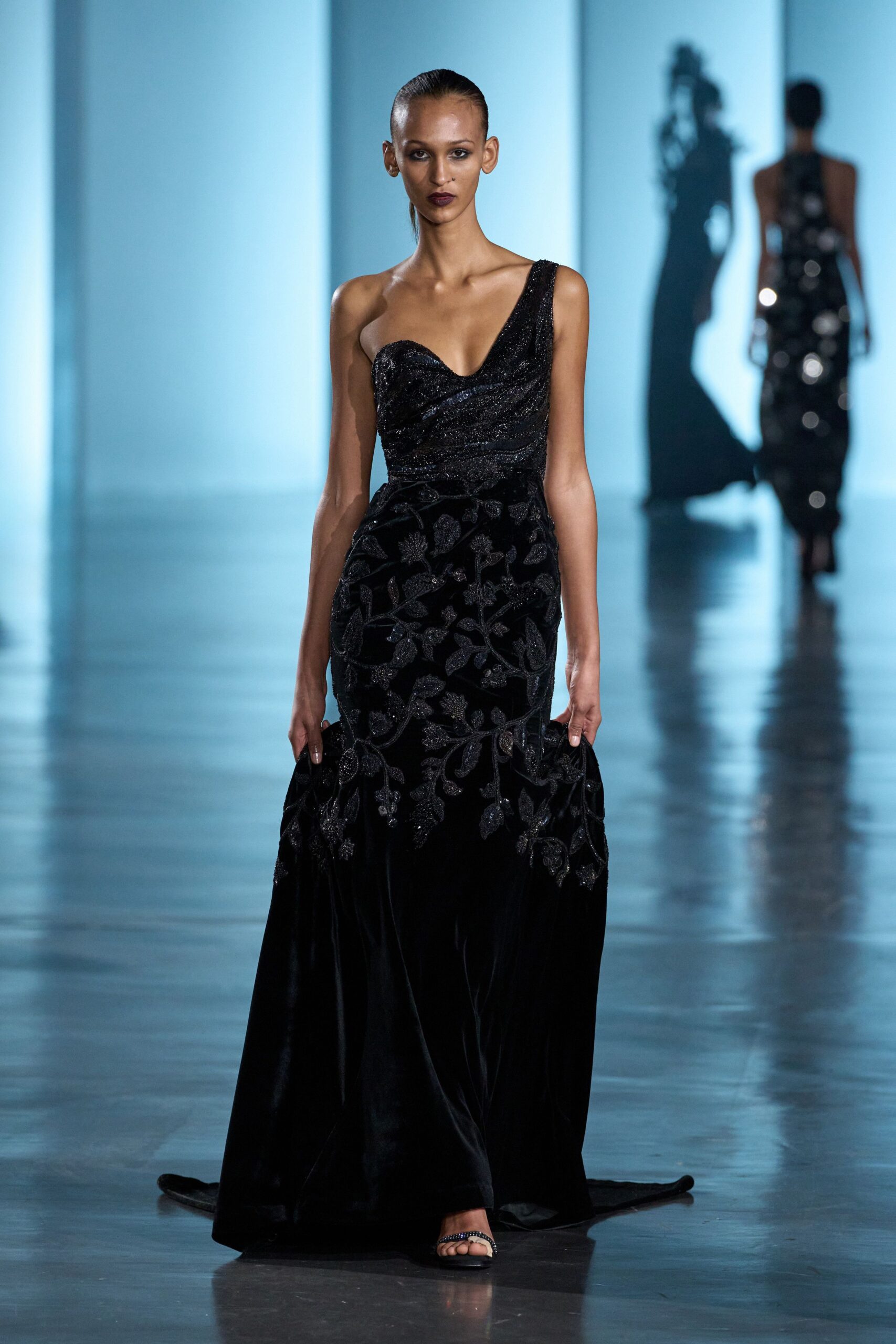 black velvet embellished gown