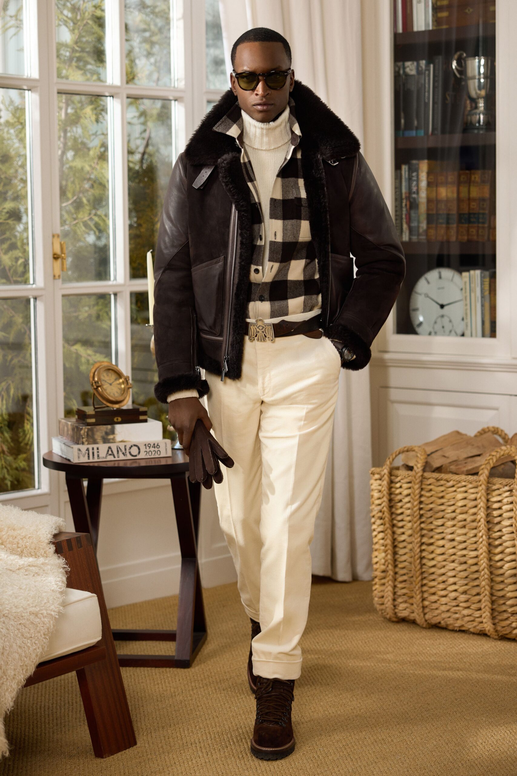 brown leather jacket with sweater