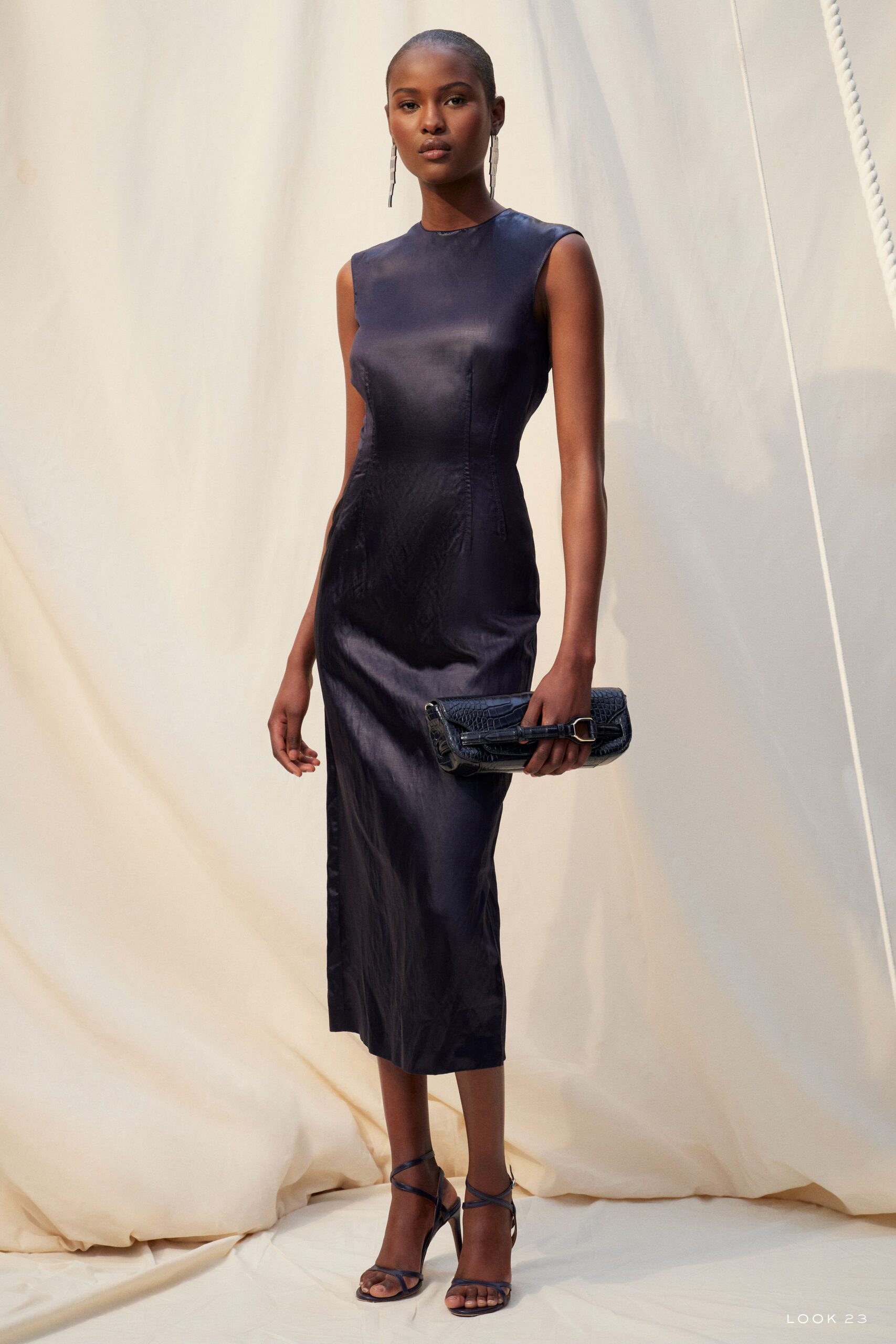 black silk sleeveless midi dress