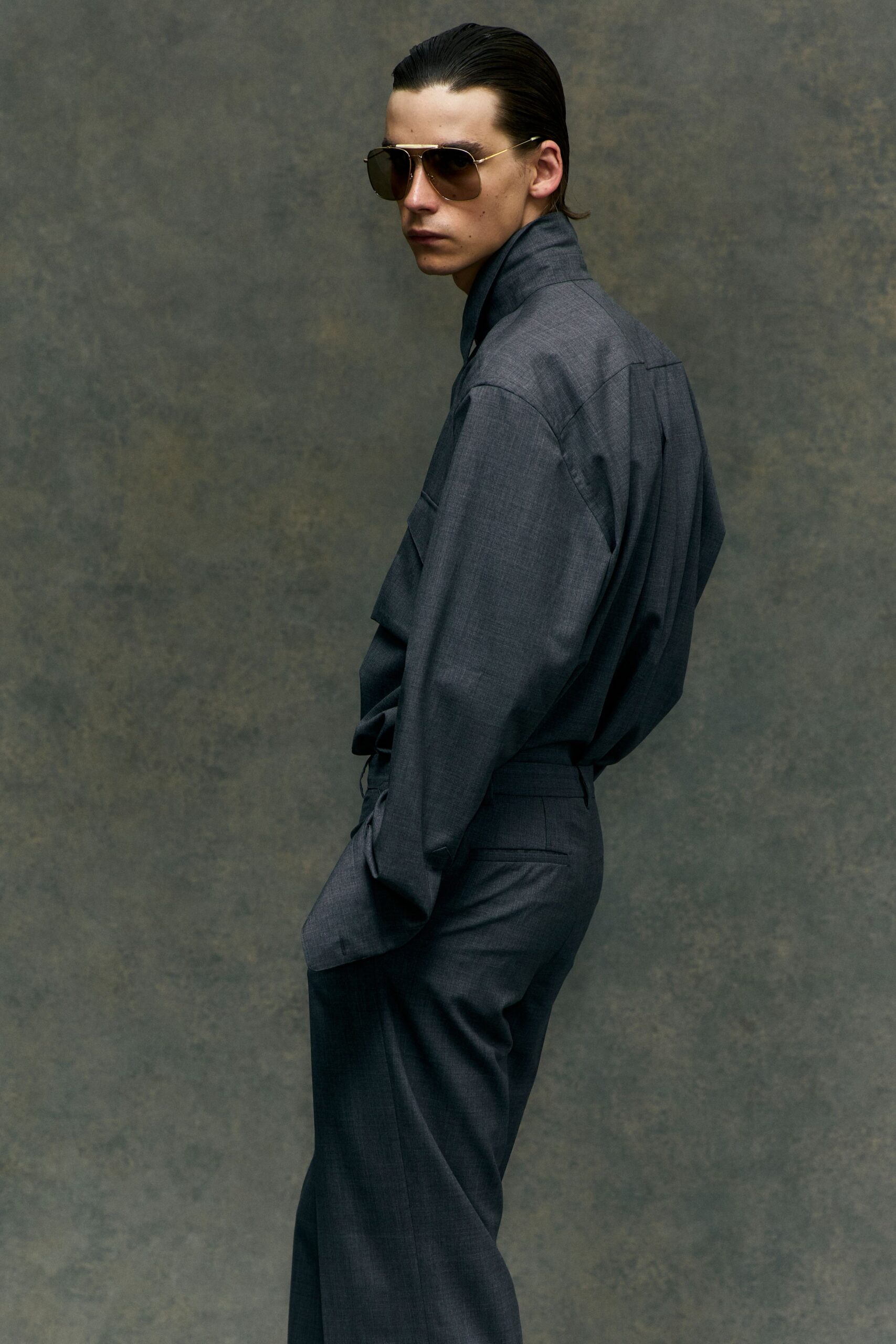 gray relaxed shirt tailored pants