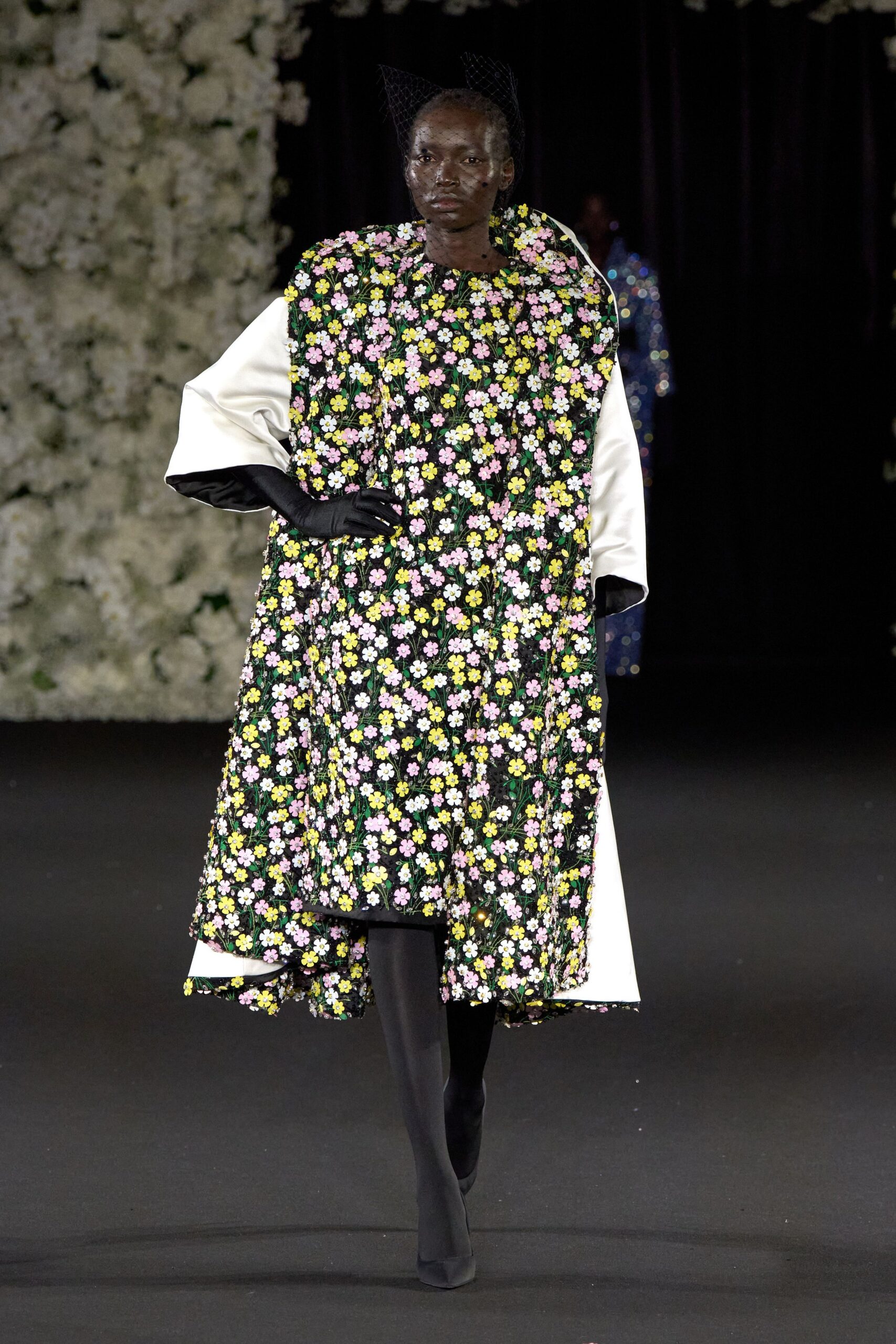 floral midi dress with long sleeves