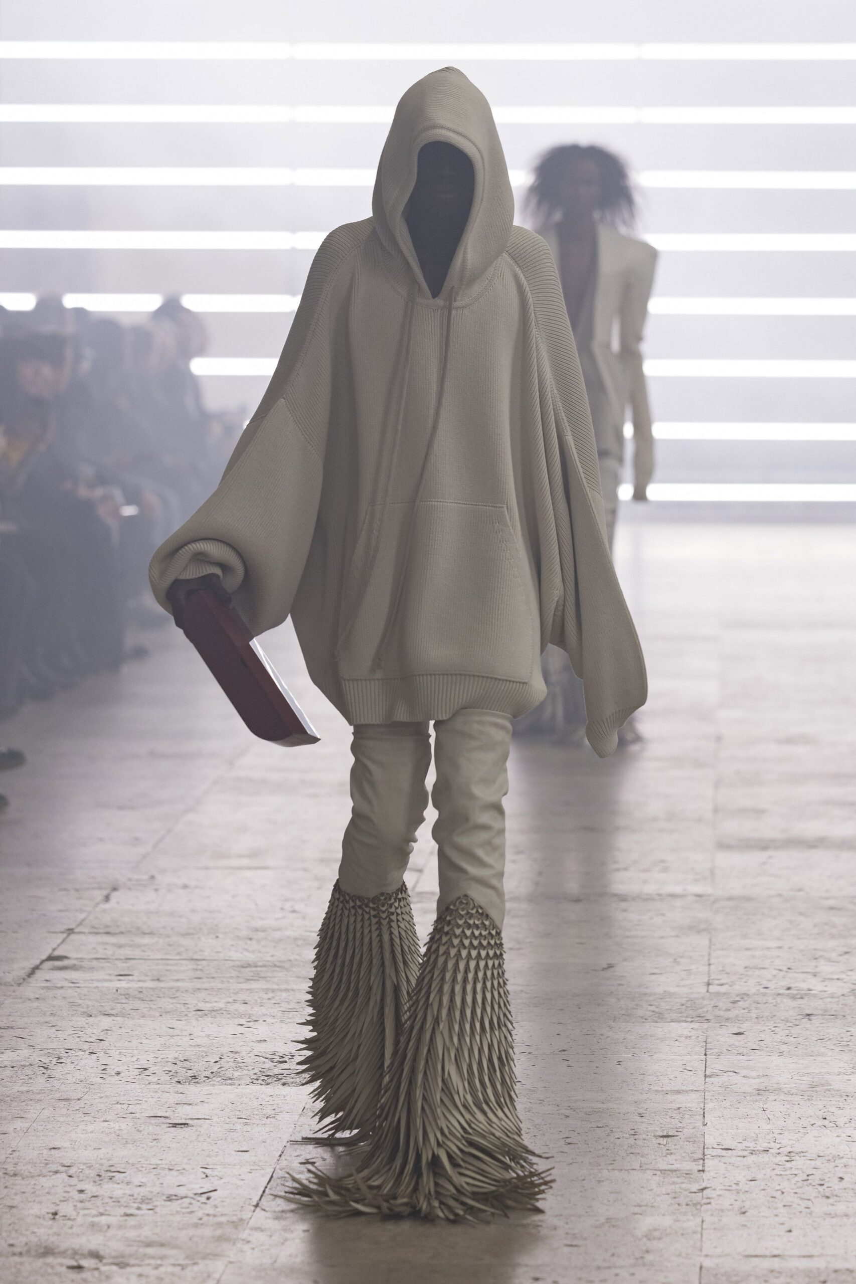 beige oversized hoodie with fringed pants