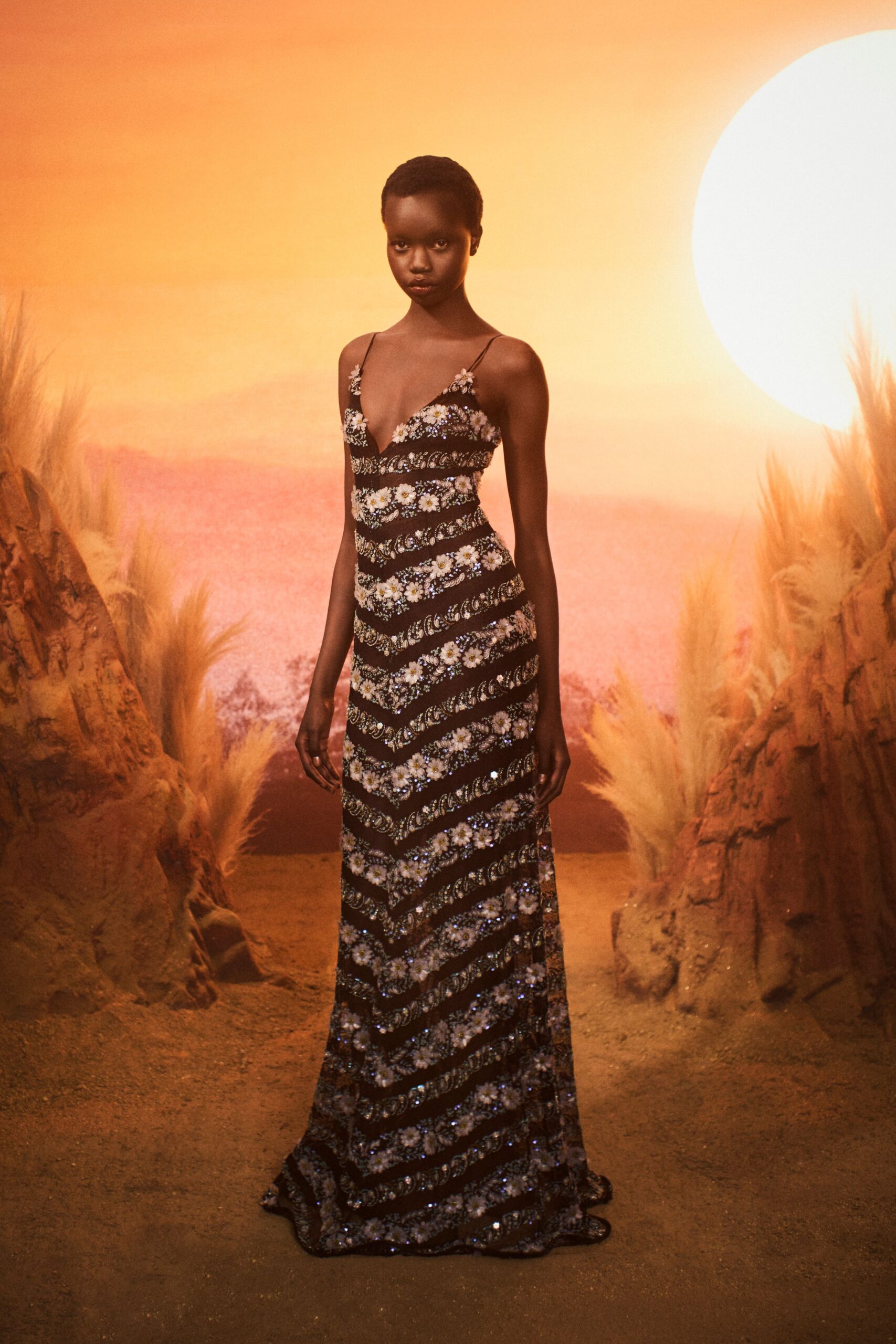 black and gold sequined gown