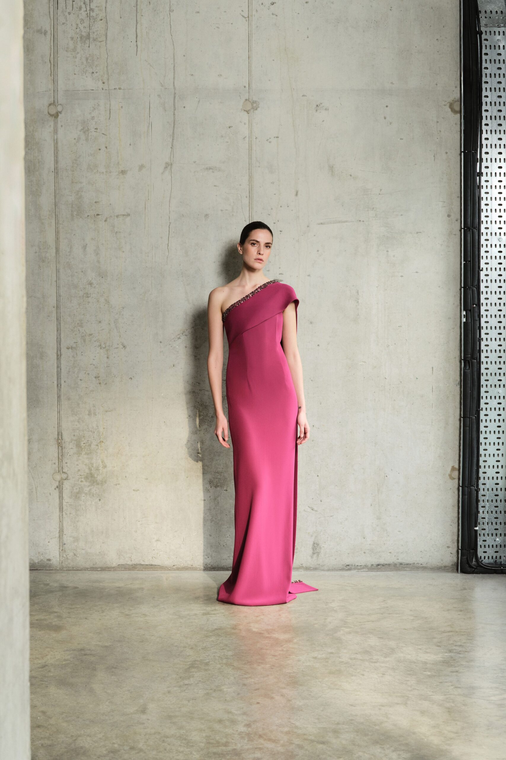 fitted pink silk gown