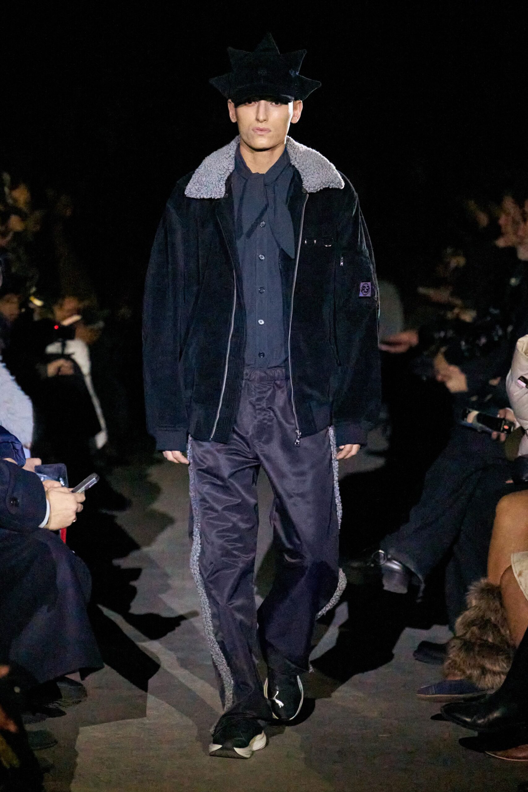 black velvet jacket with blue shirt