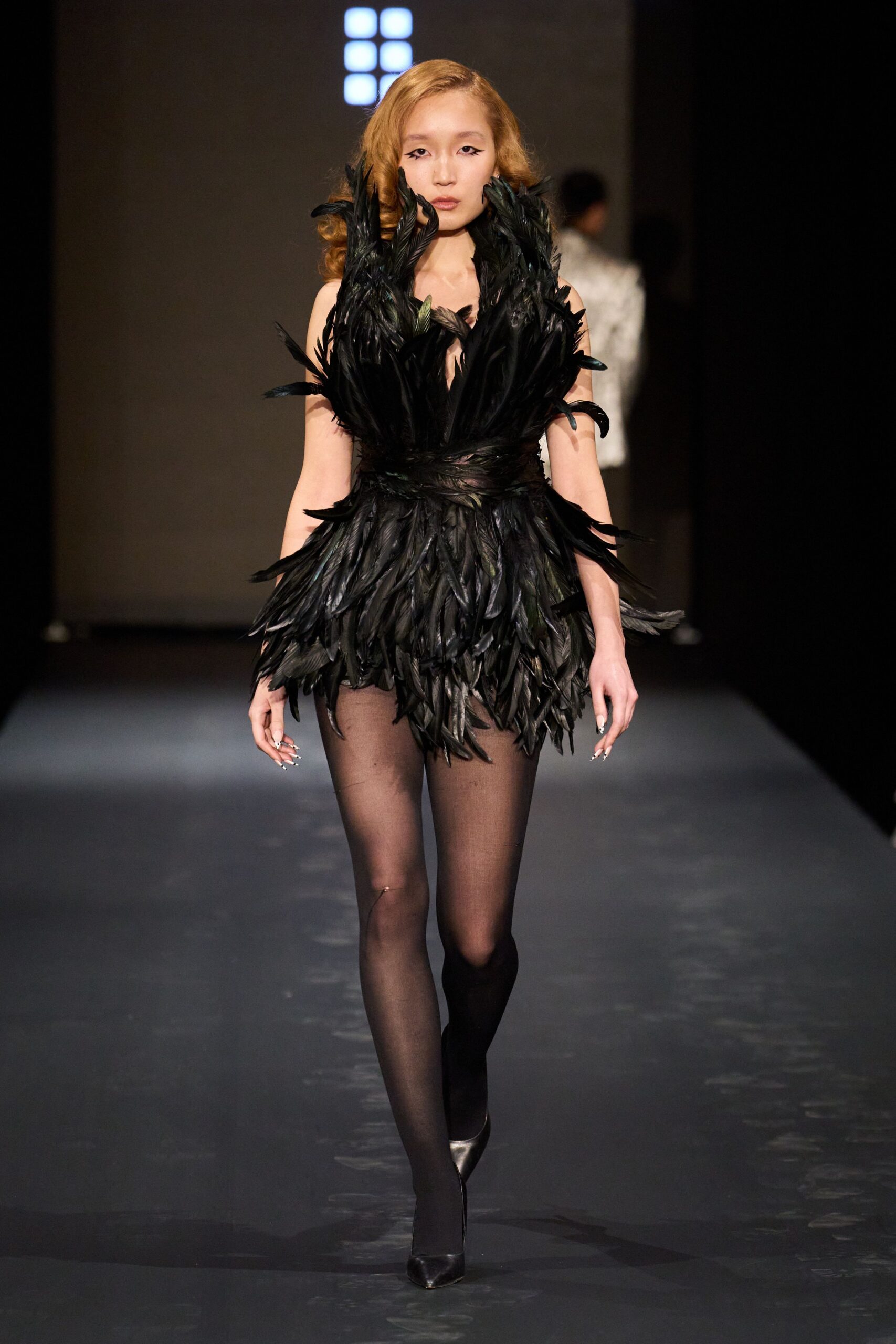 black feather sleeveless v-neck fitted ruffled mini dress