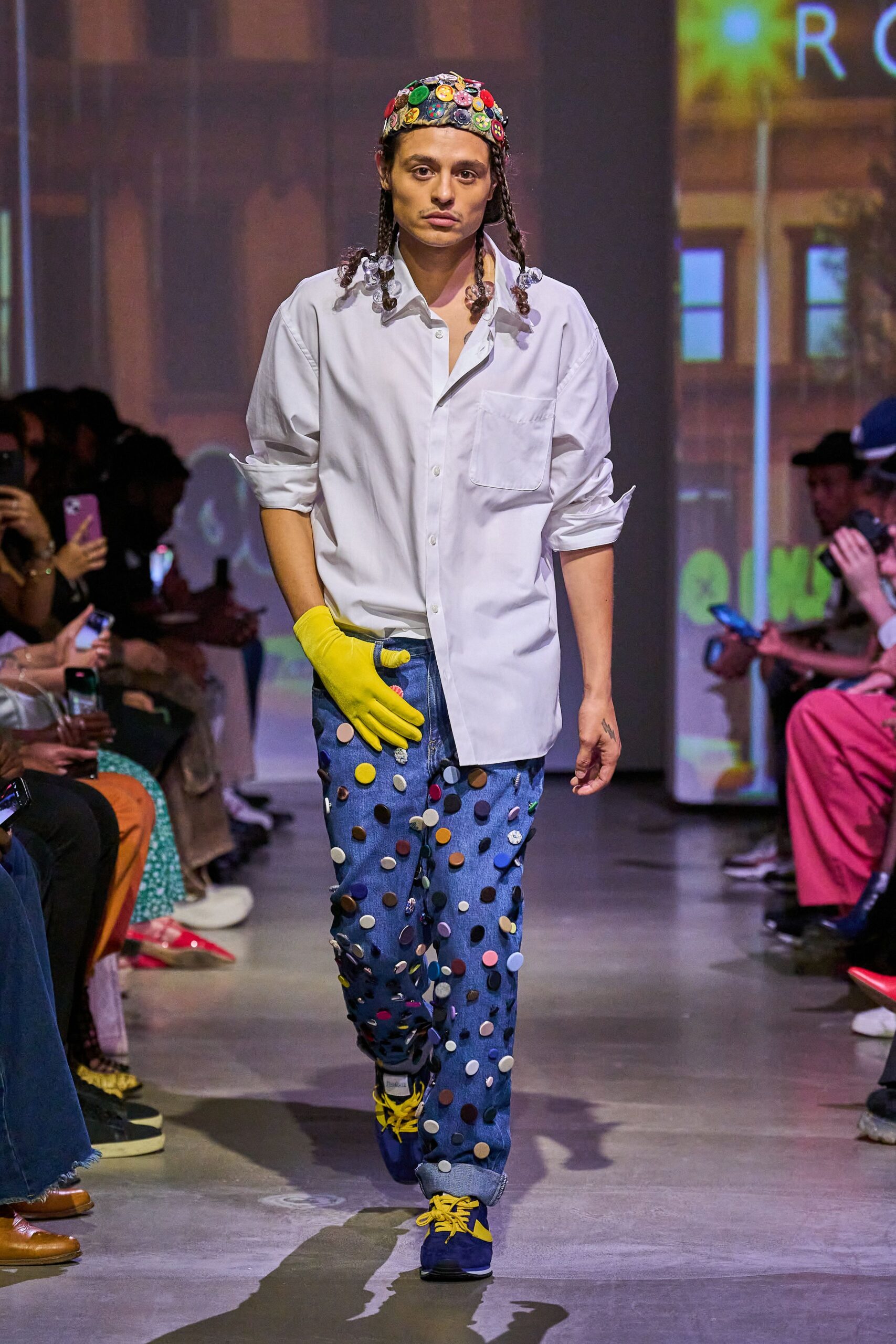 blue denim relaxed printed pants