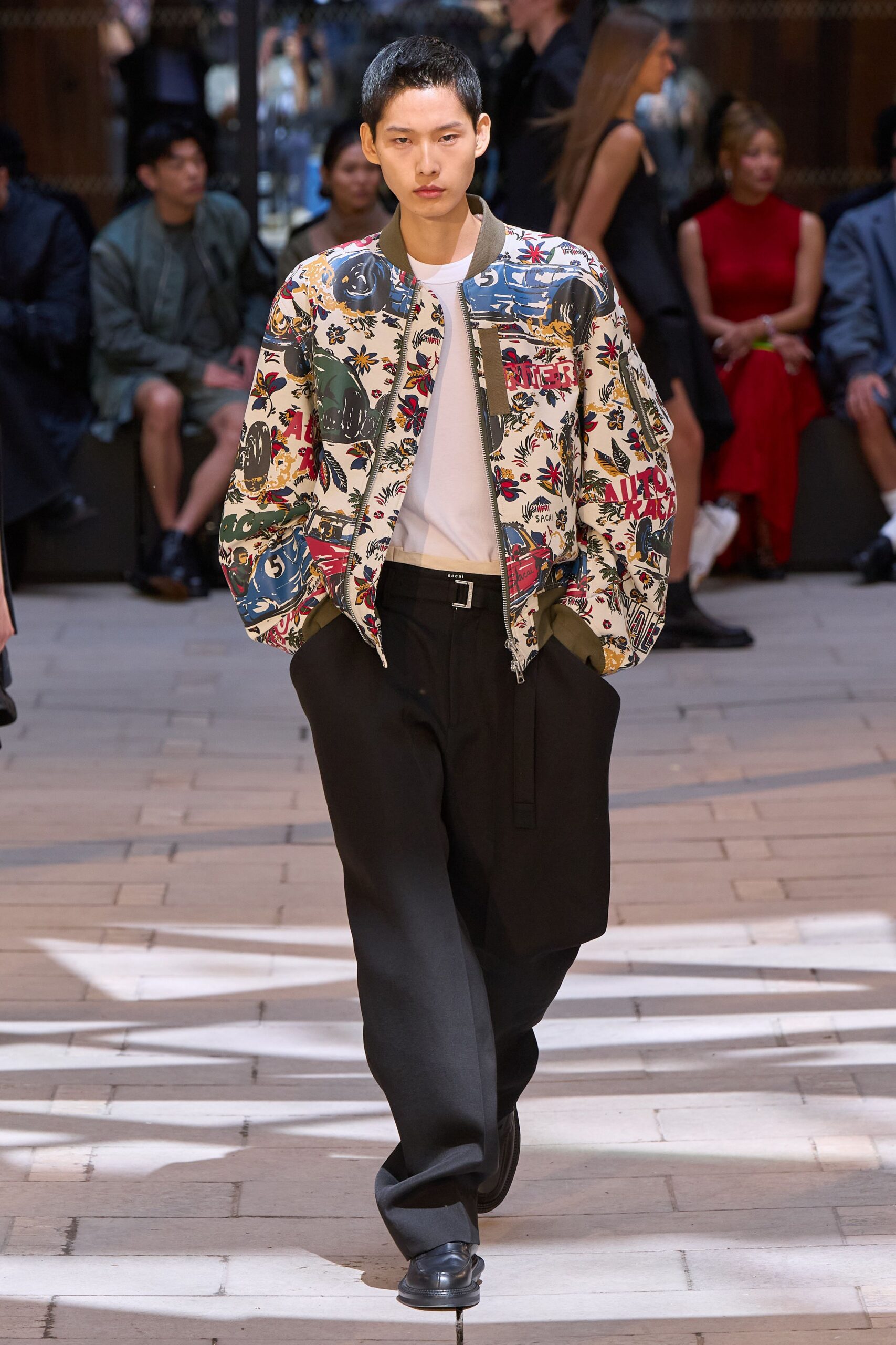 multi cotton long-sleeve collared relaxed printed jacket