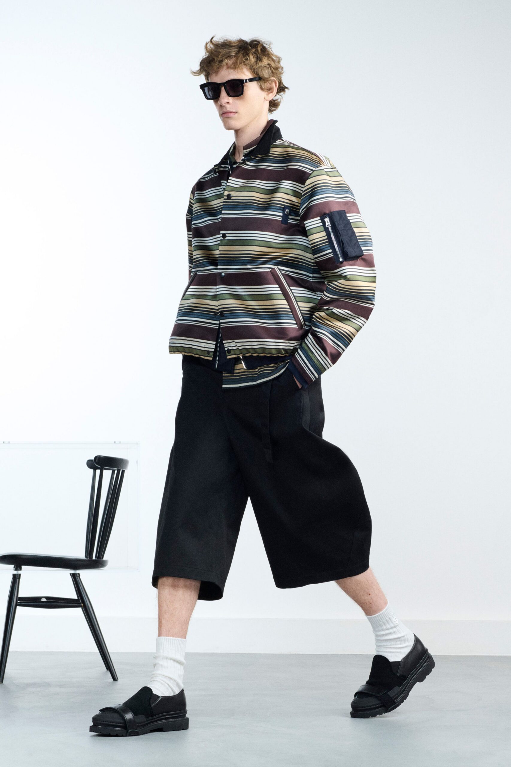 multi cotton long-sleeve collared relaxed striped jacket