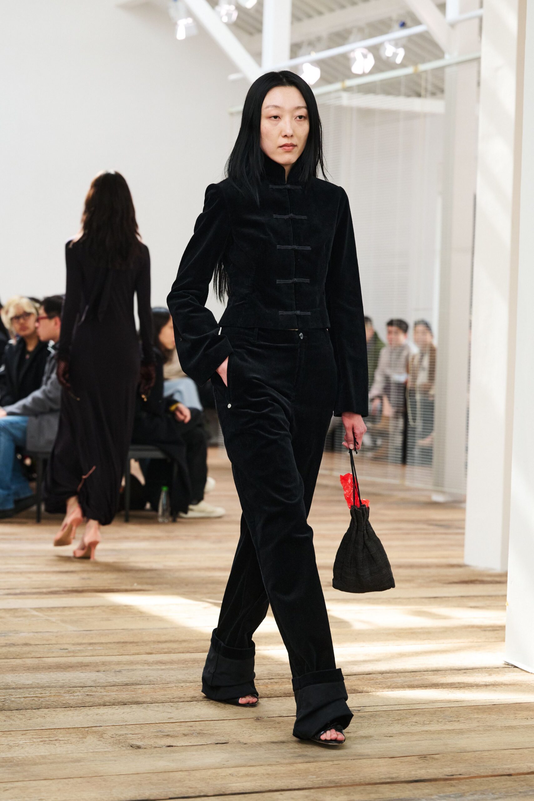 black velvet fitted jacket and pants