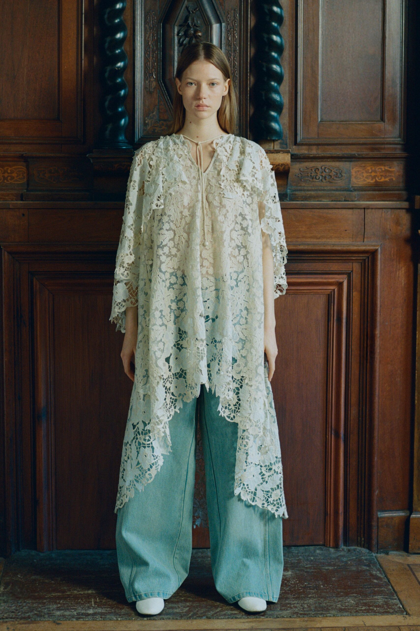 white lace sleeveless high-neck relaxed layered embroidered top