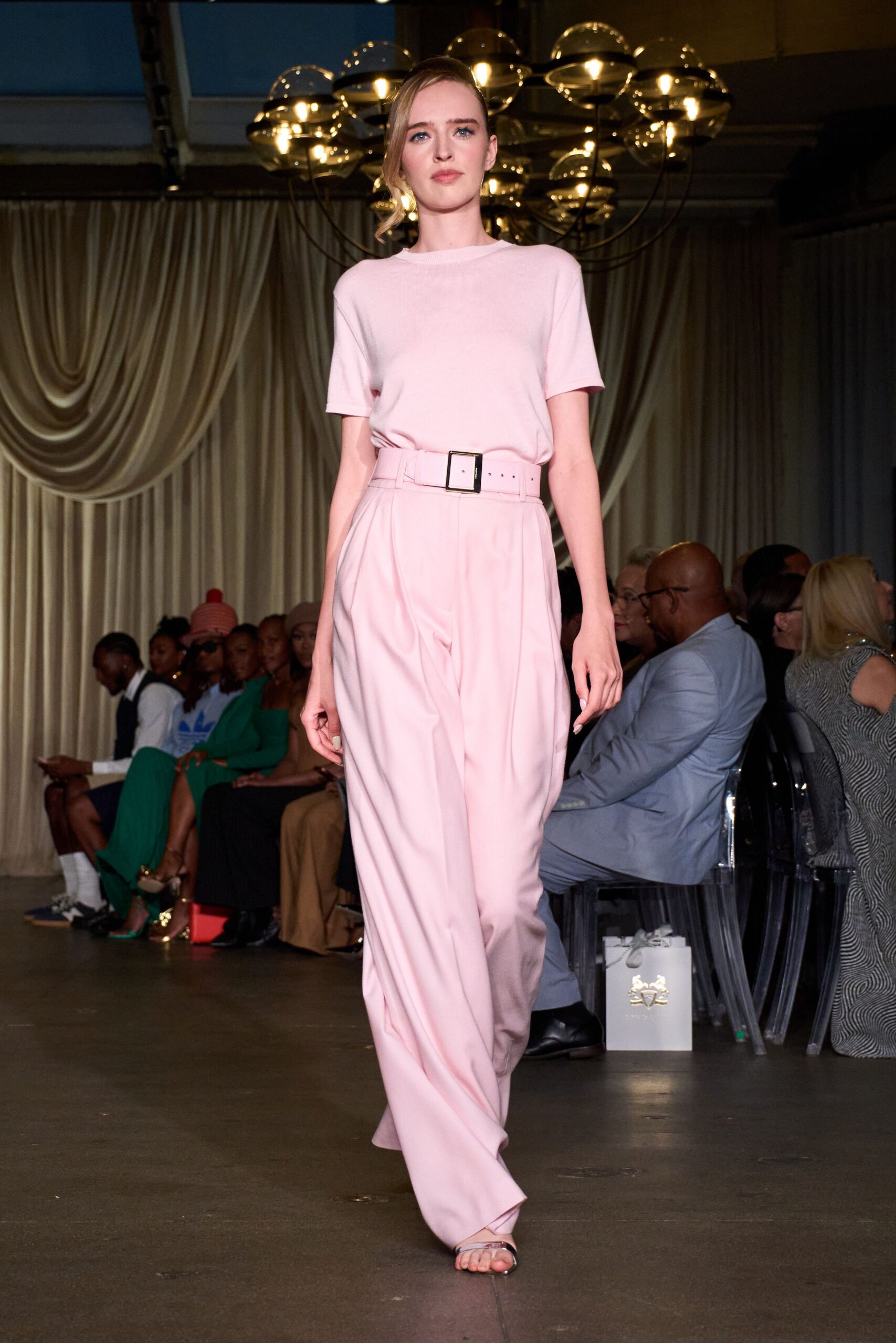 pink cotton short-sleeve collared fitted belted top