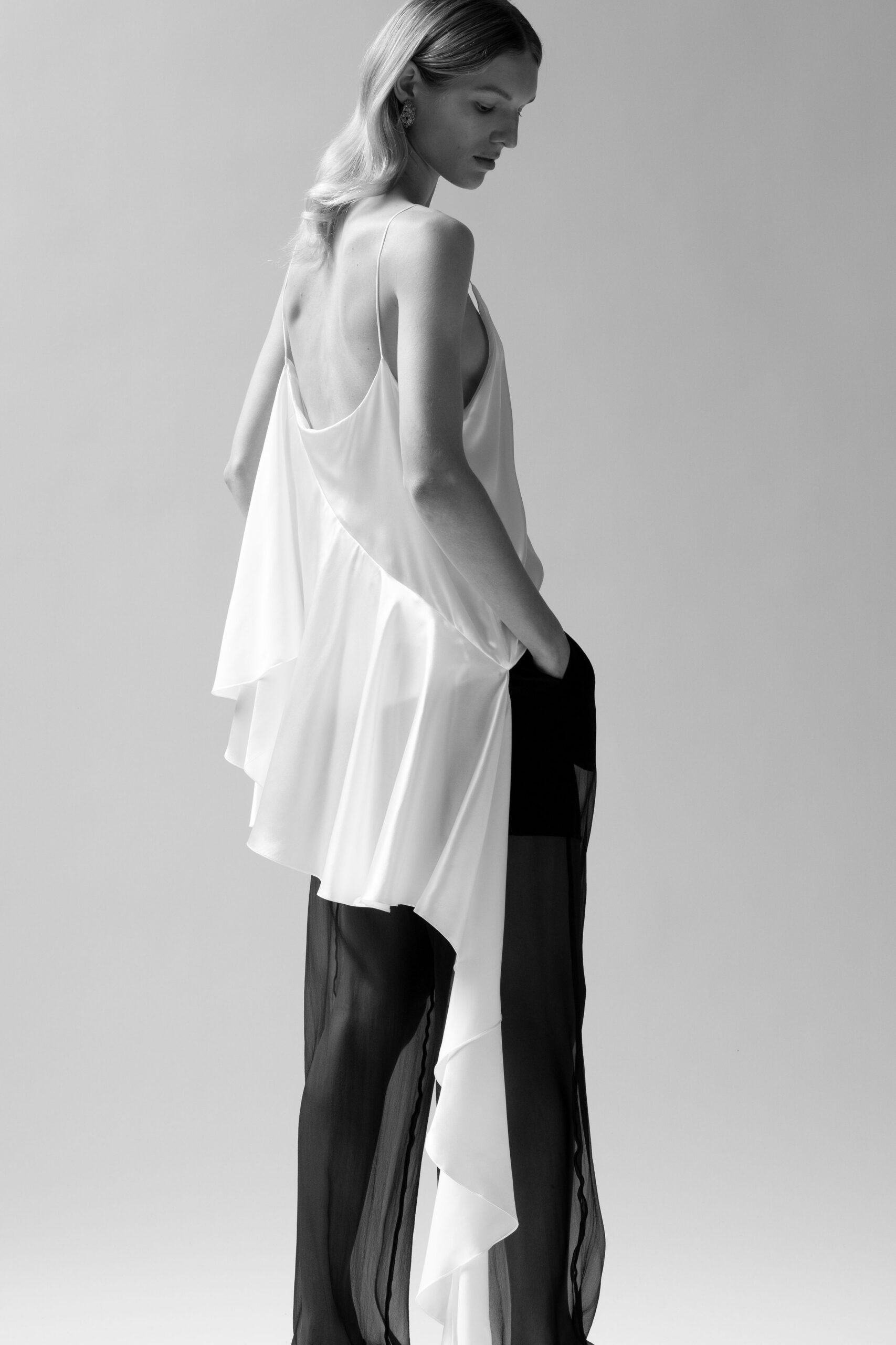 black chiffon fitted layered sheer pants