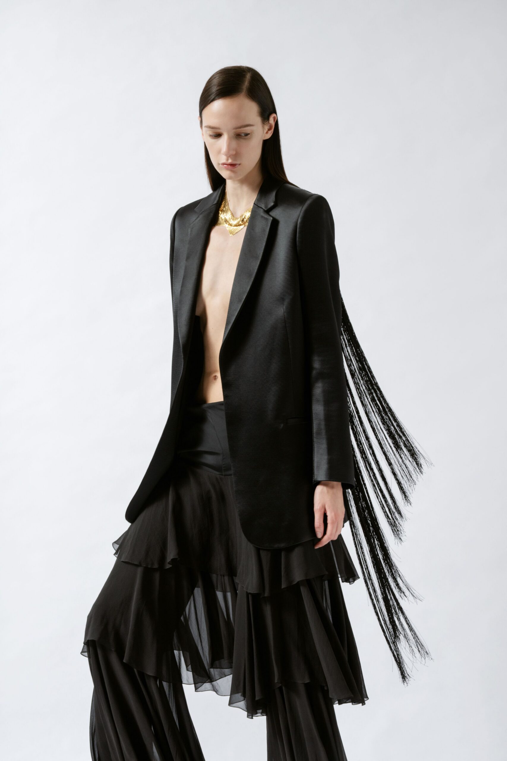 black leather blazer with fringes