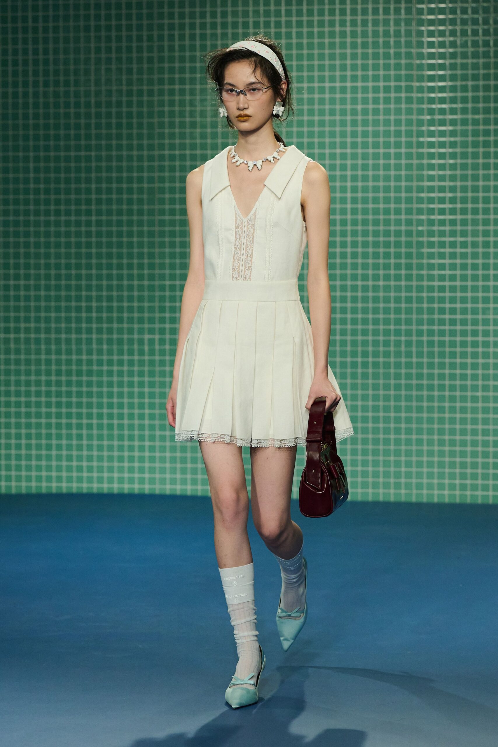 white pleated mini dress