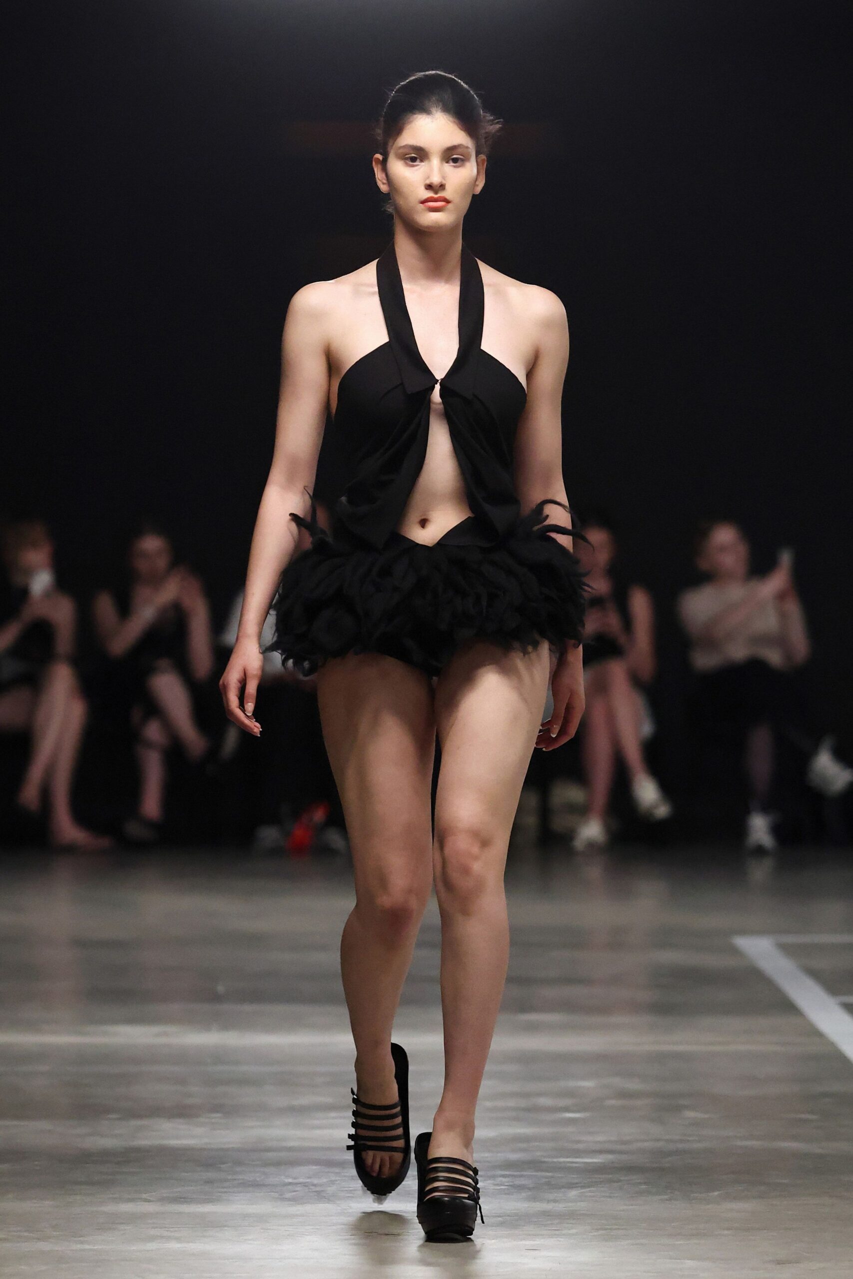 black halter top and mini skirt