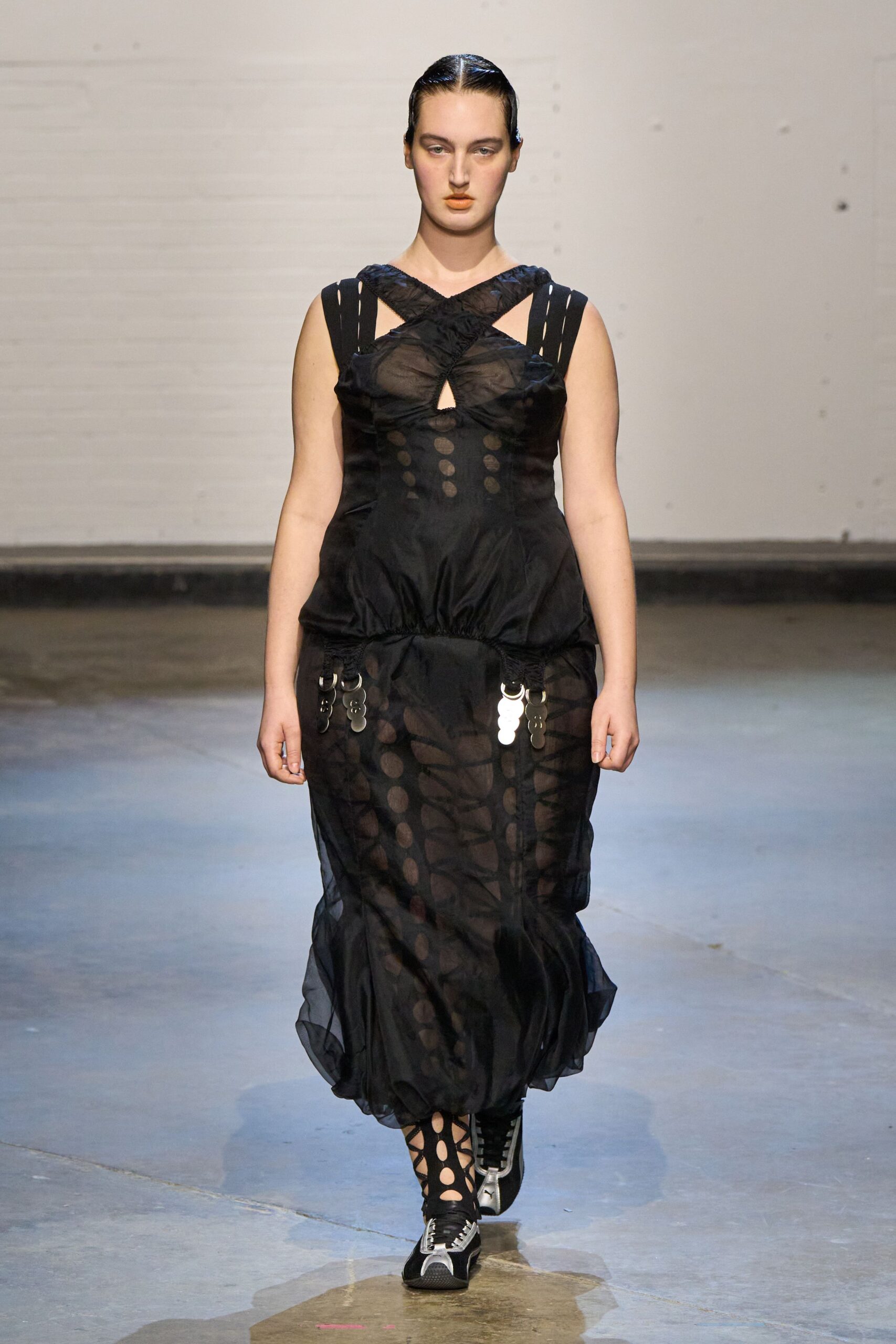 black sheer layered midi dress