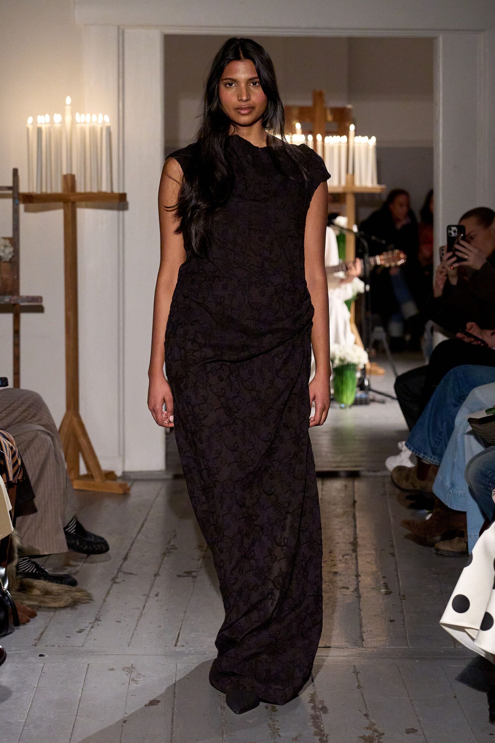black silk sleeveless gown