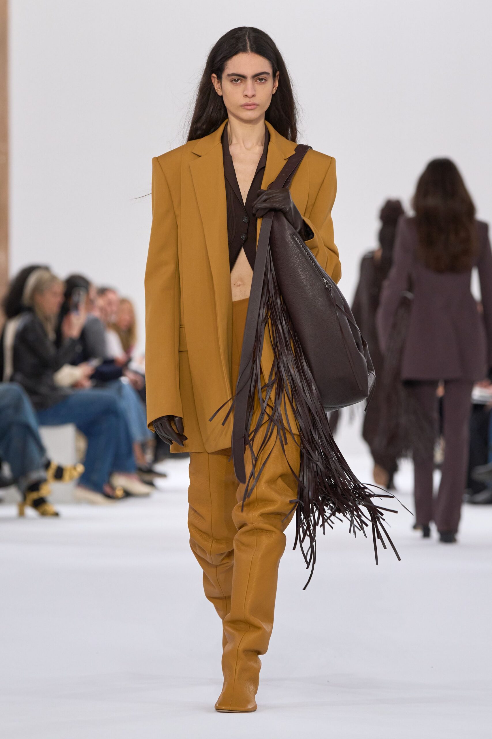 brown wool tailored high-waisted straight-leg pants