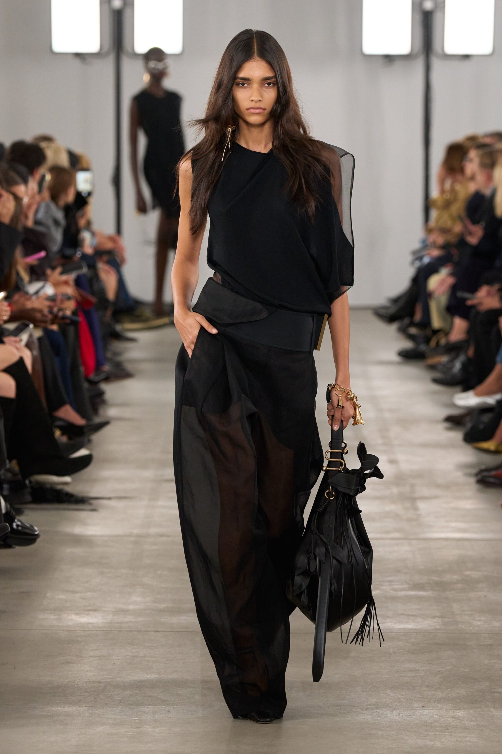 black silk relaxed wide-leg sheer pants