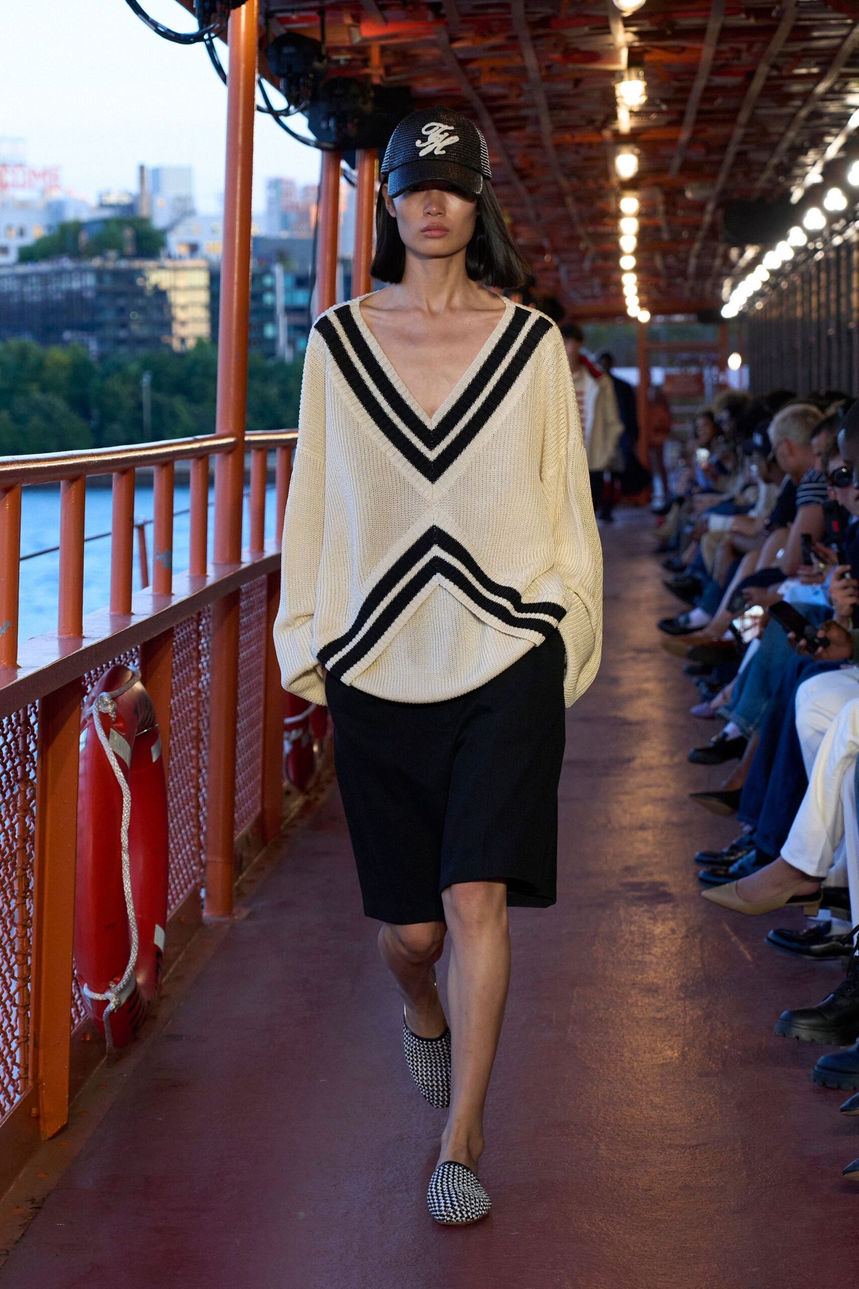 white cotton long-sleeve v-neck relaxed striped sweater