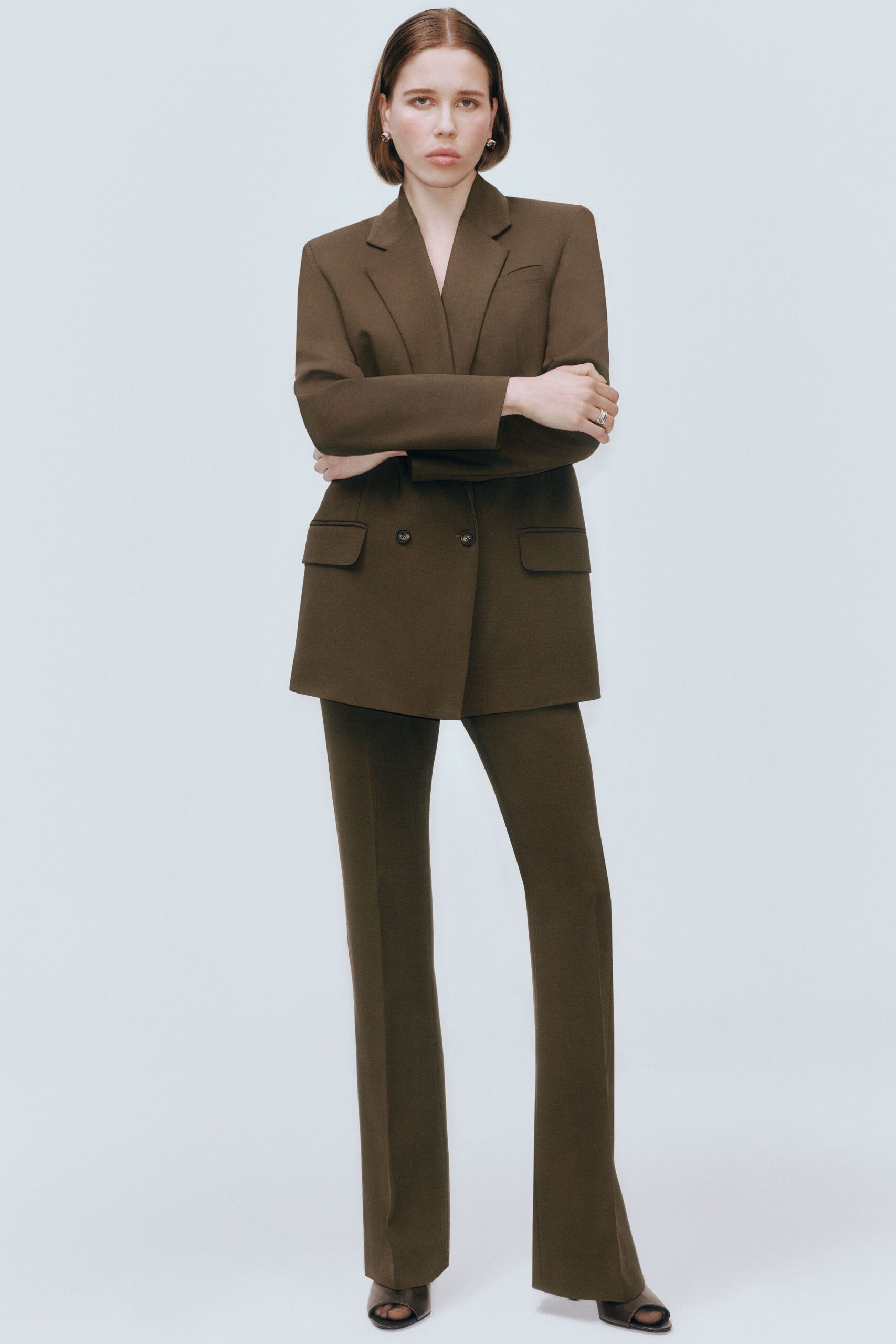 brown tailored blazer and pants