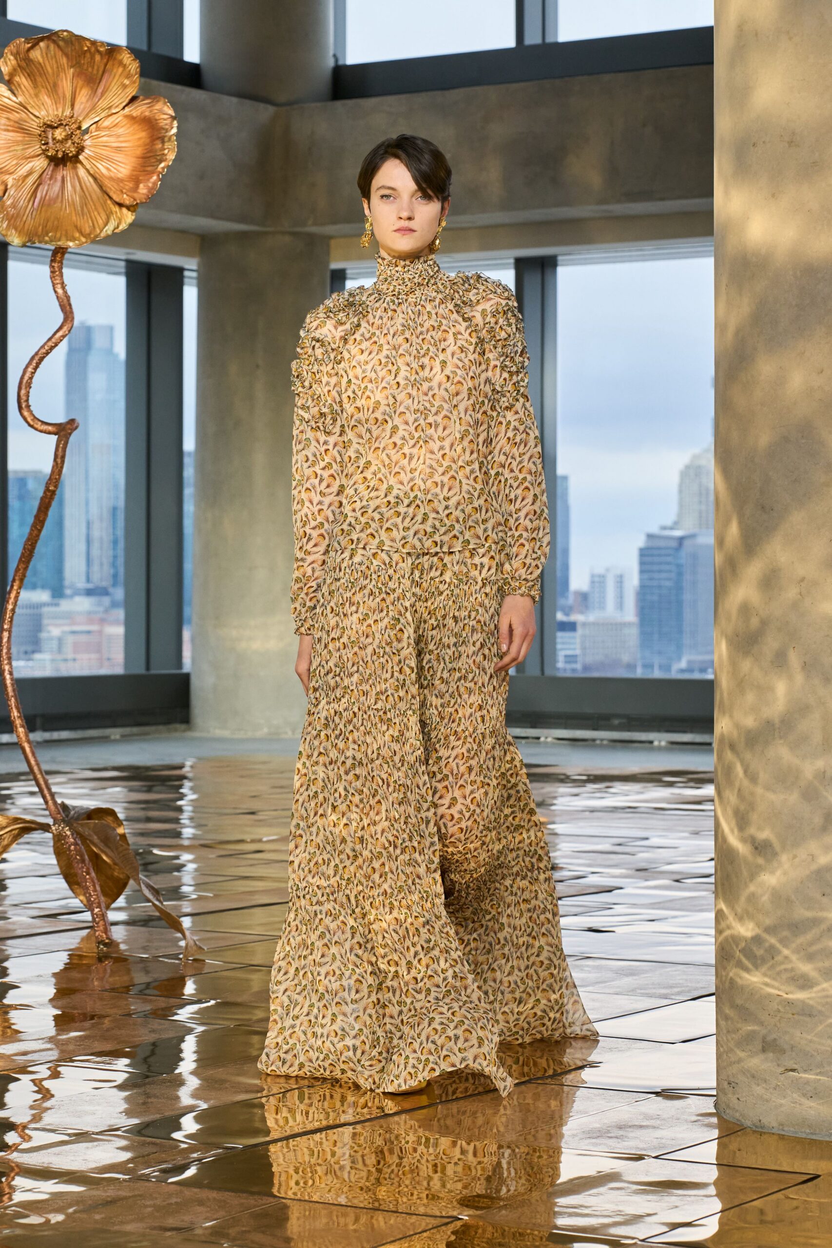 gold embroidered sheer gown