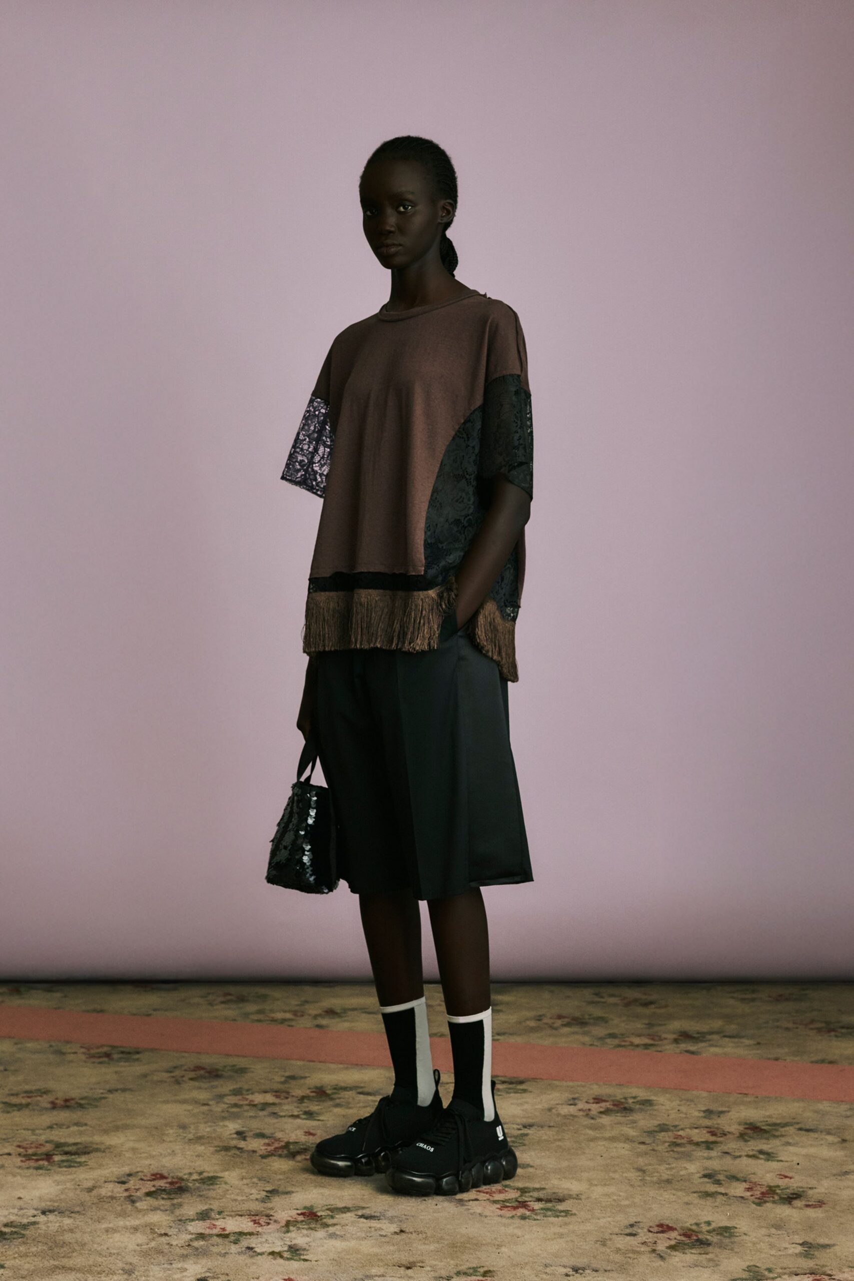 brown relaxed top with black shorts
