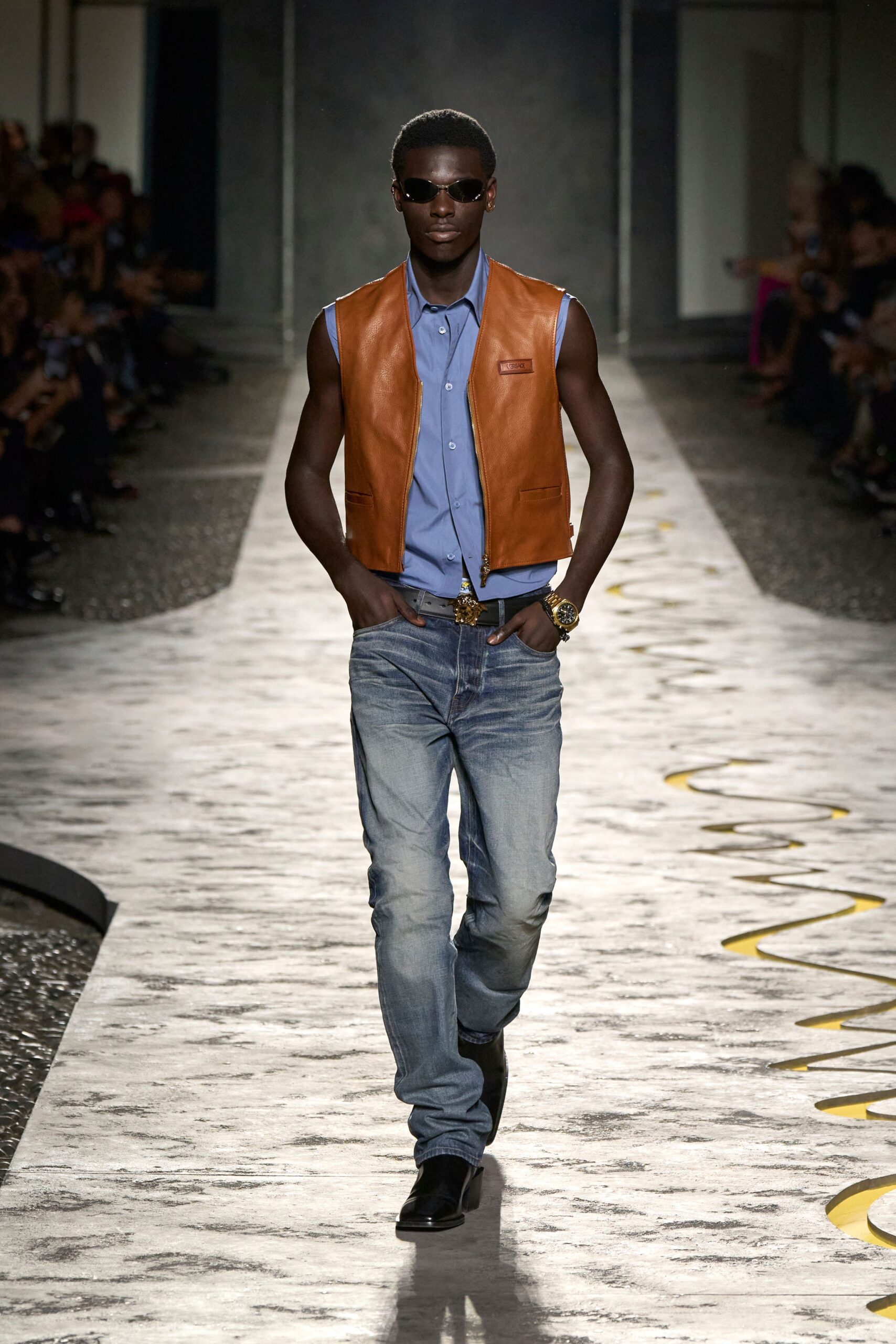 brown leather fitted vest