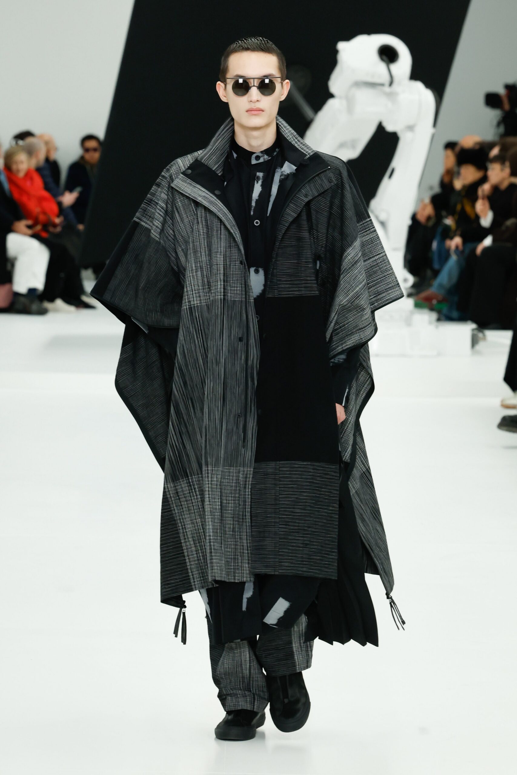 black and gray layered cape