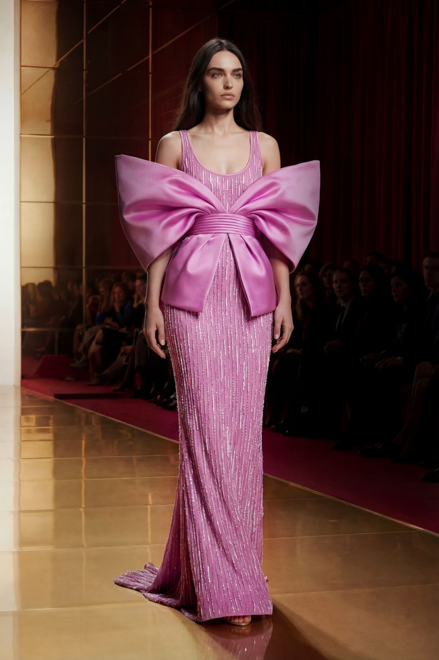 pink silk sleeveless gown