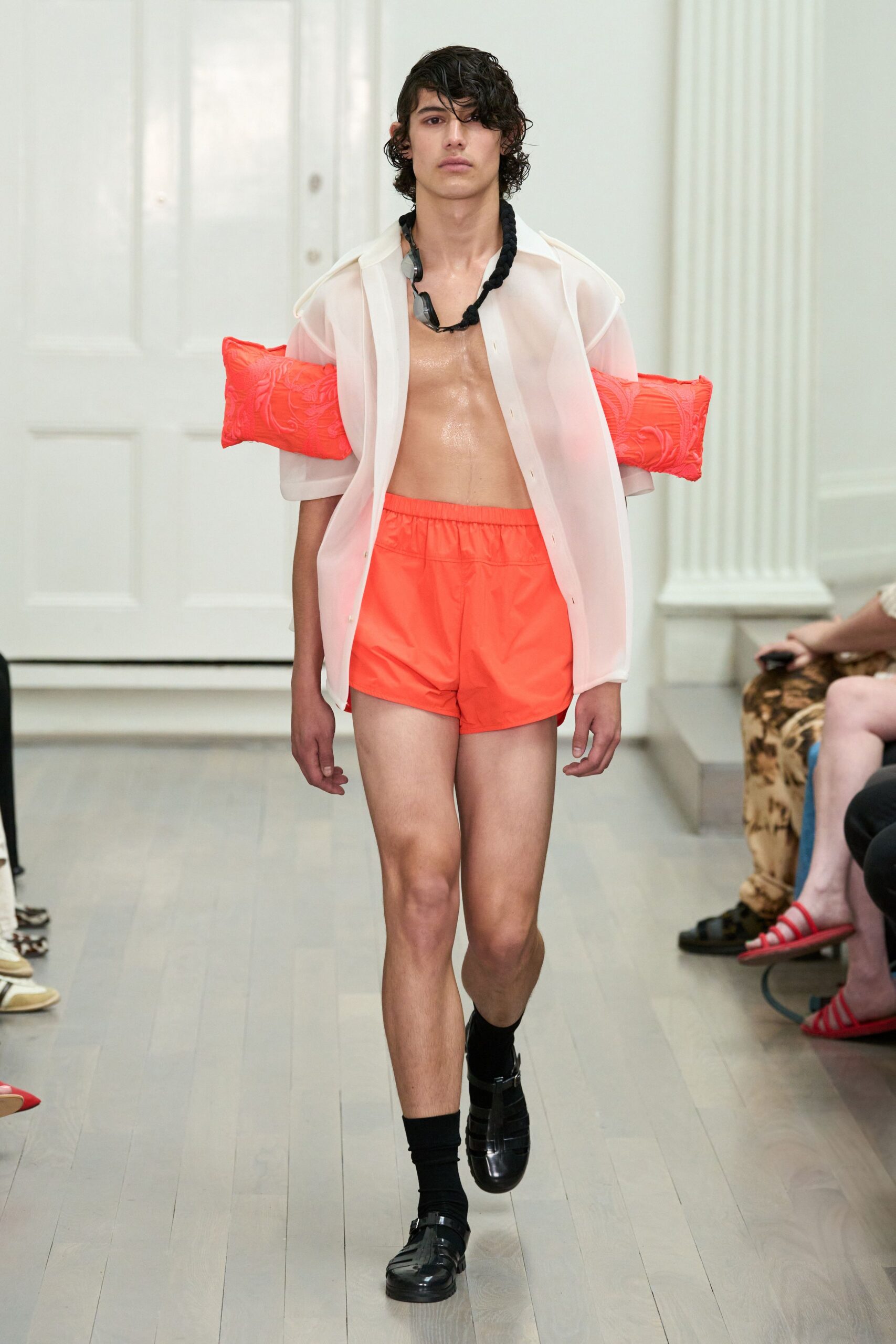 orange cotton fitted short shorts