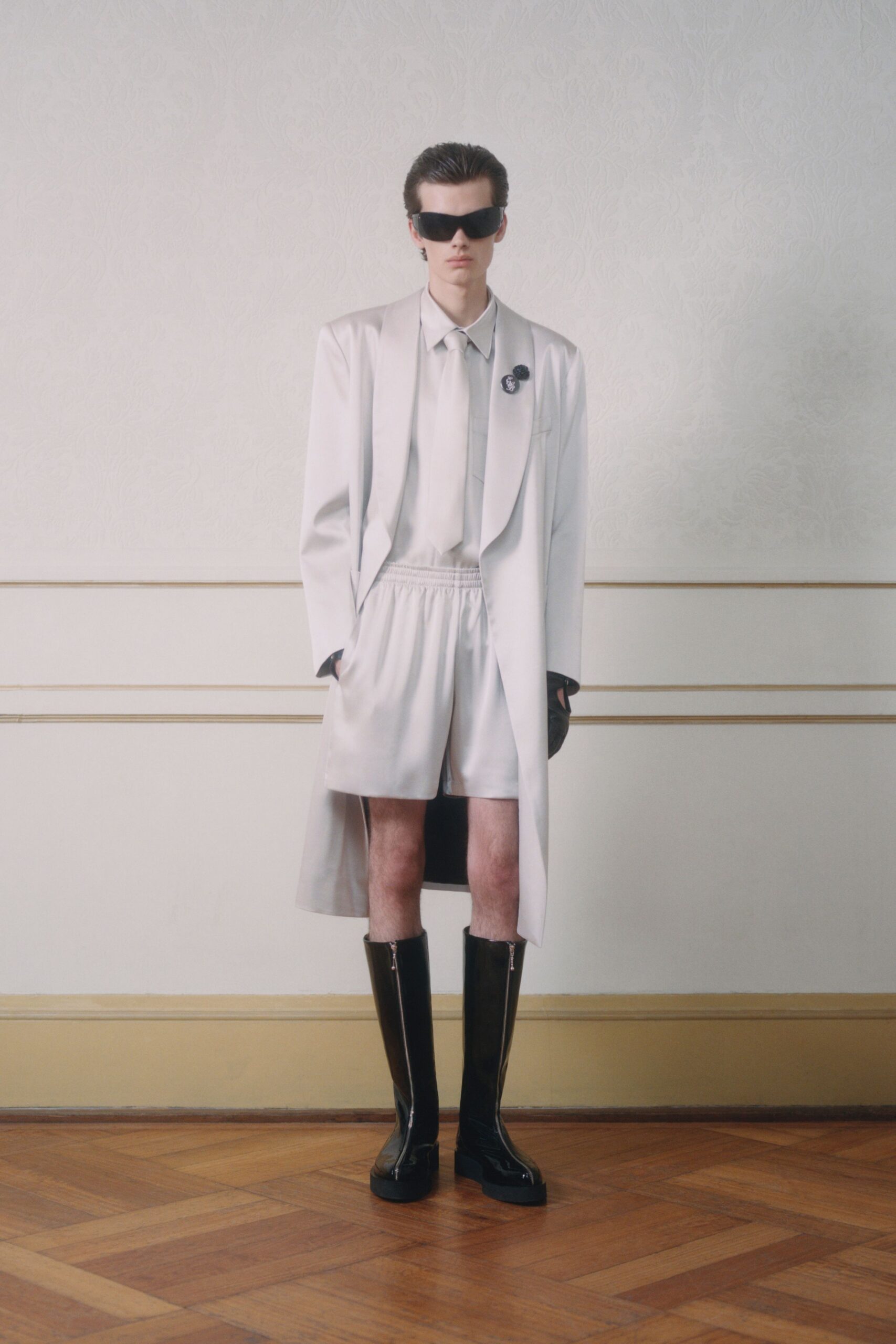 white cotton long-sleeve collared relaxed buttoned midi coat