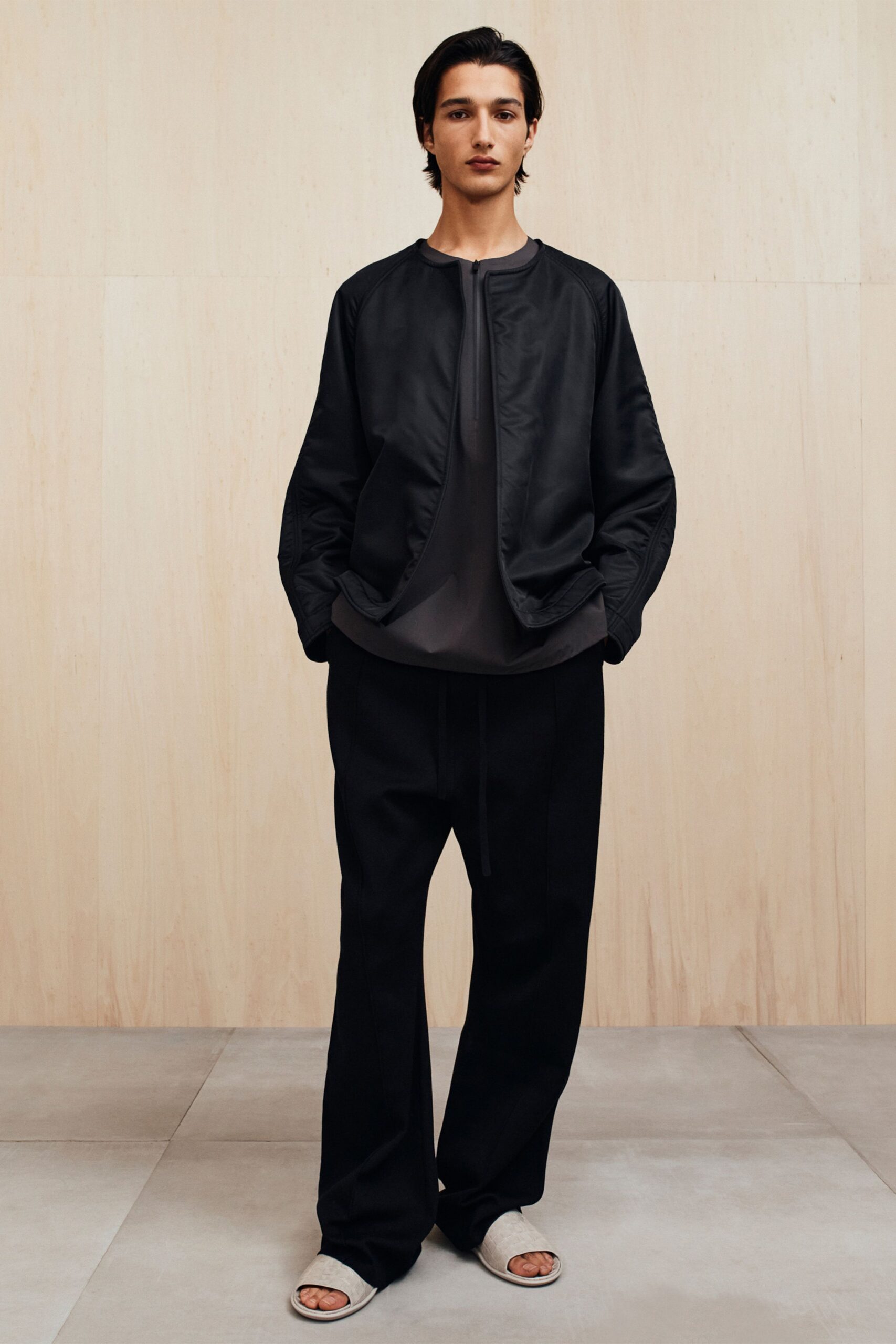 black relaxed jacket with gray top
