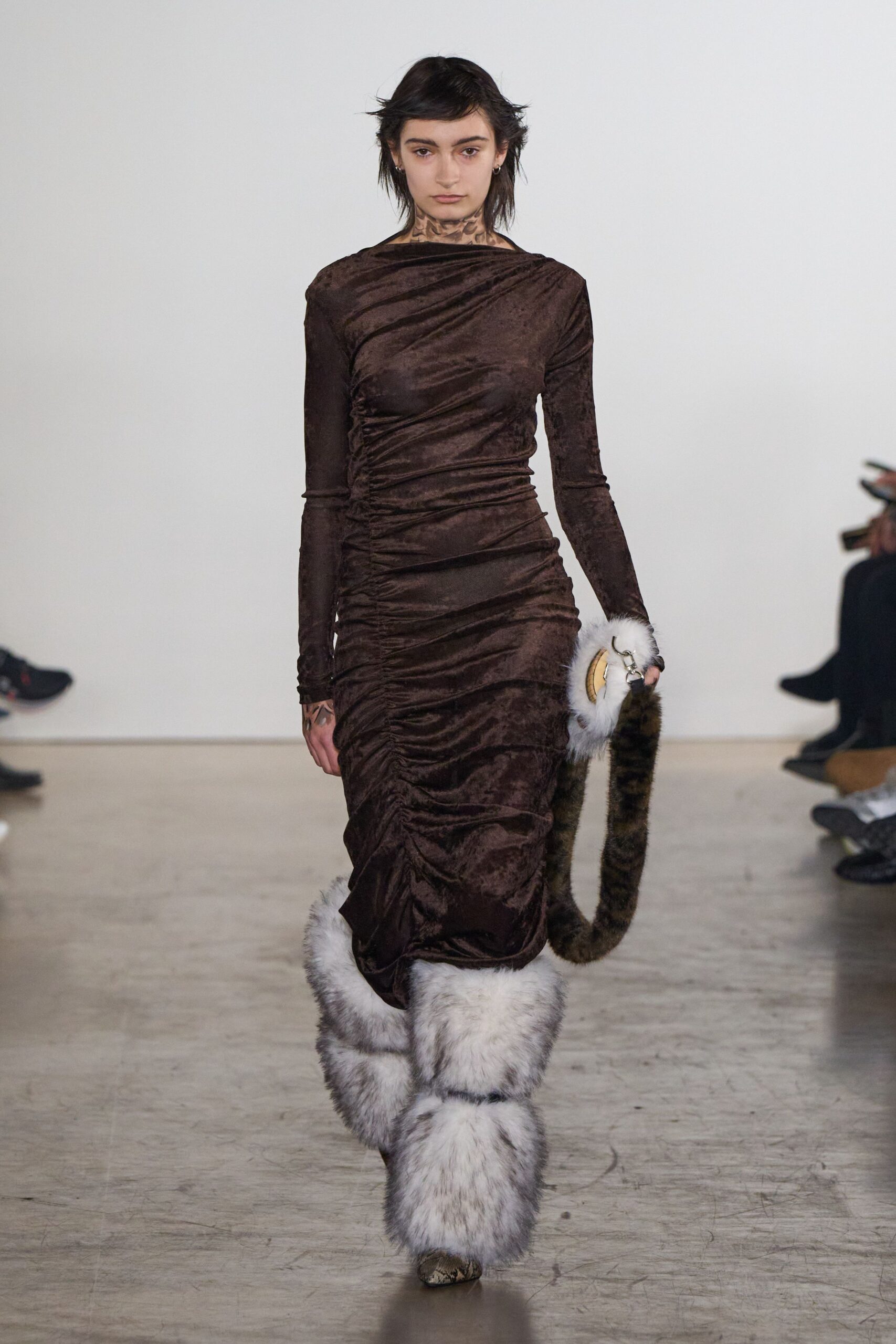 brown velvet fitted midi dress