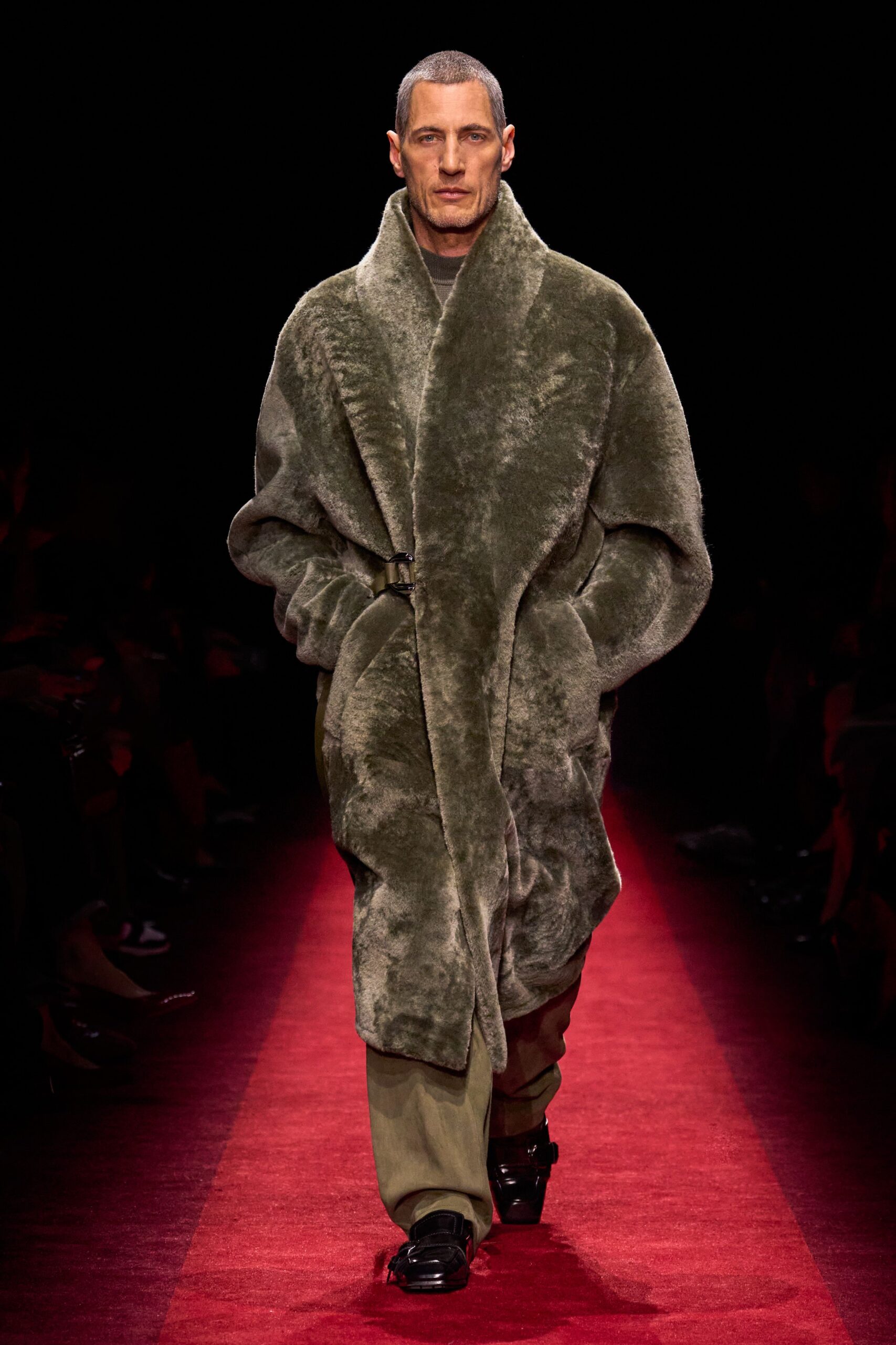 green faux-fur relaxed coat