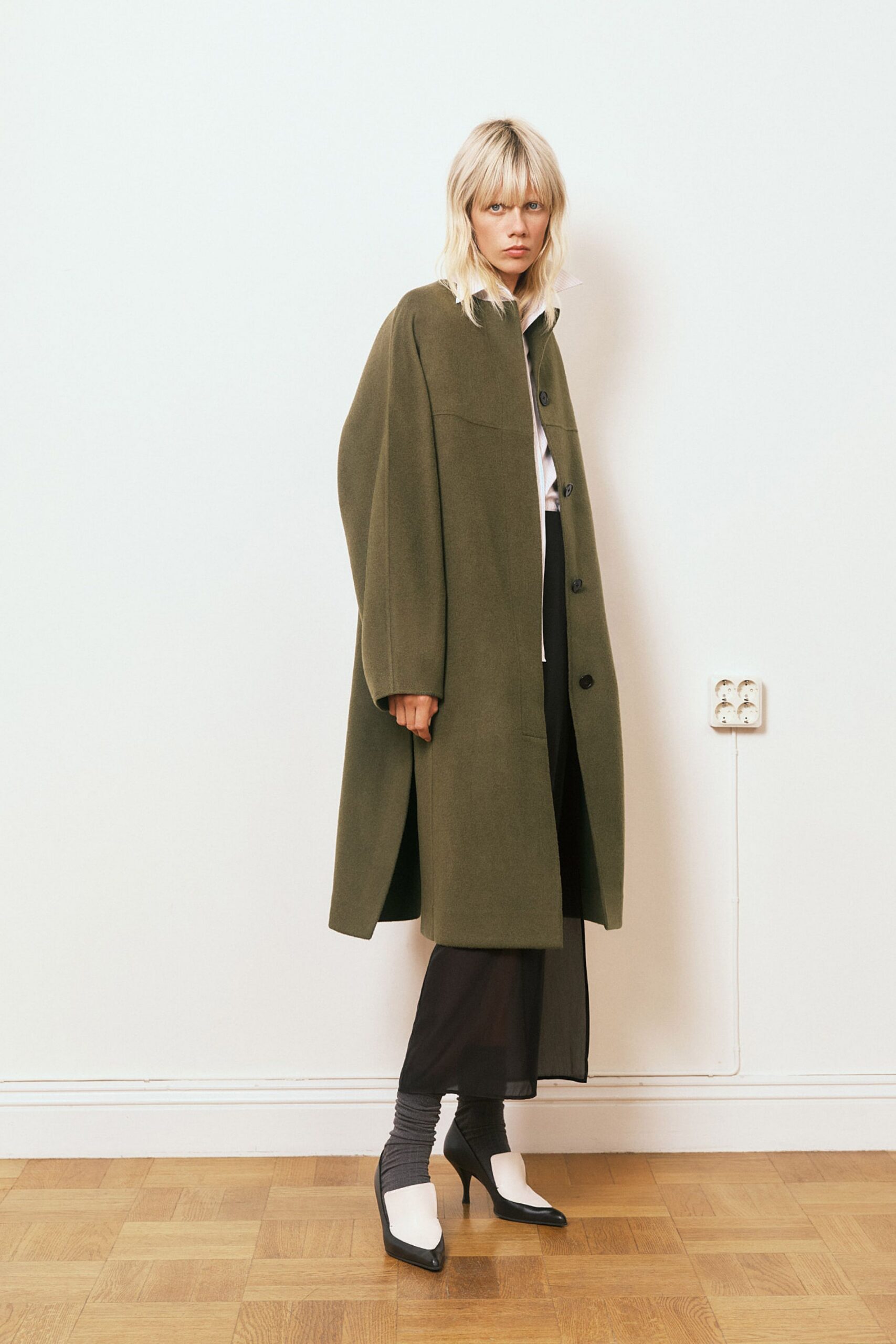 green wool relaxed coat