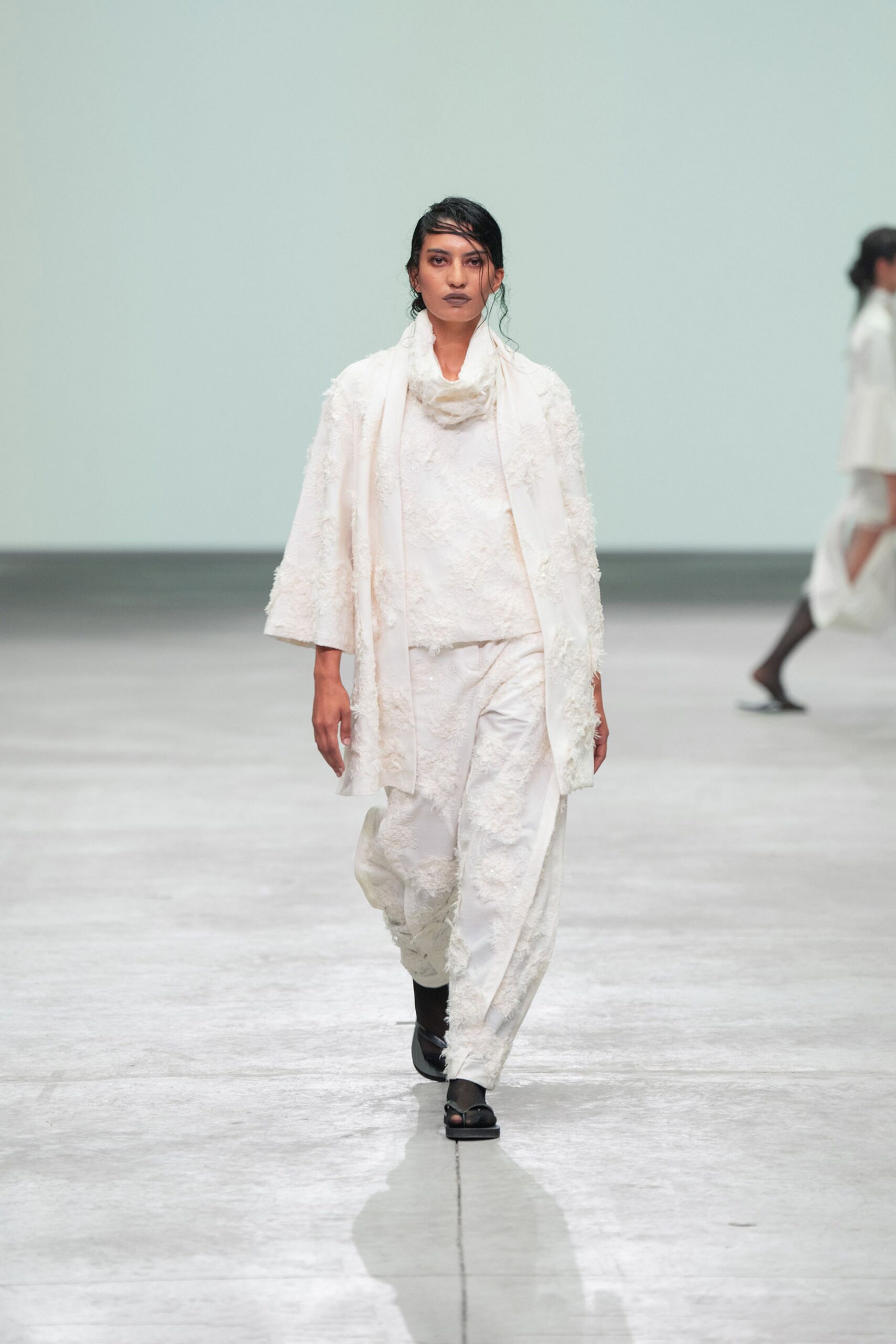 white relaxed coat and pants