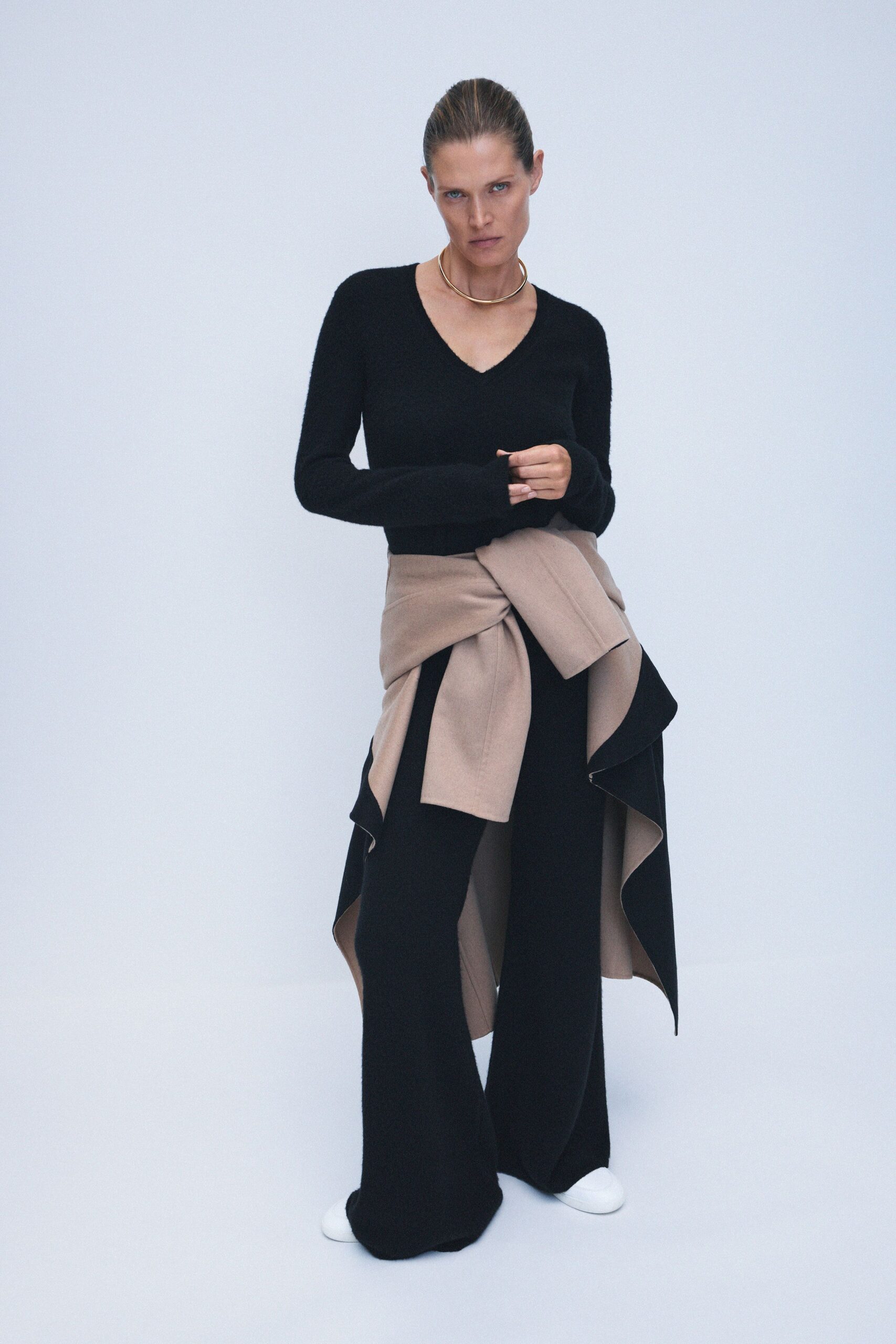 beige wool structured layered coat