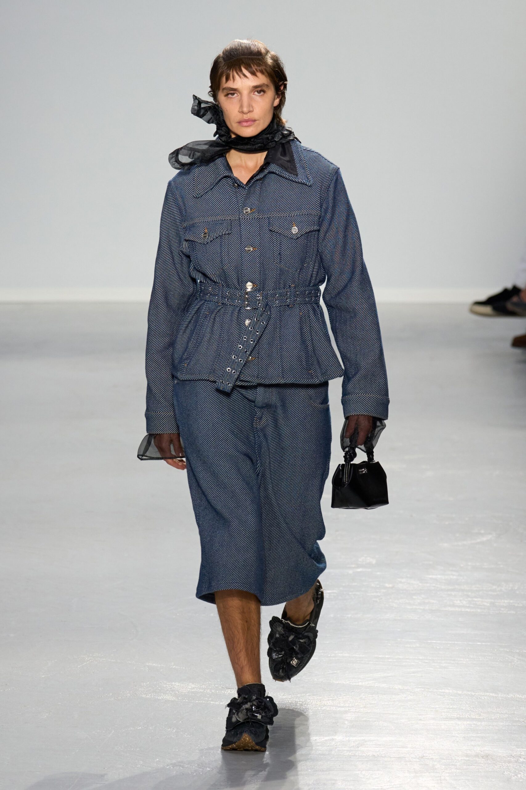 blue denim jacket and skirt