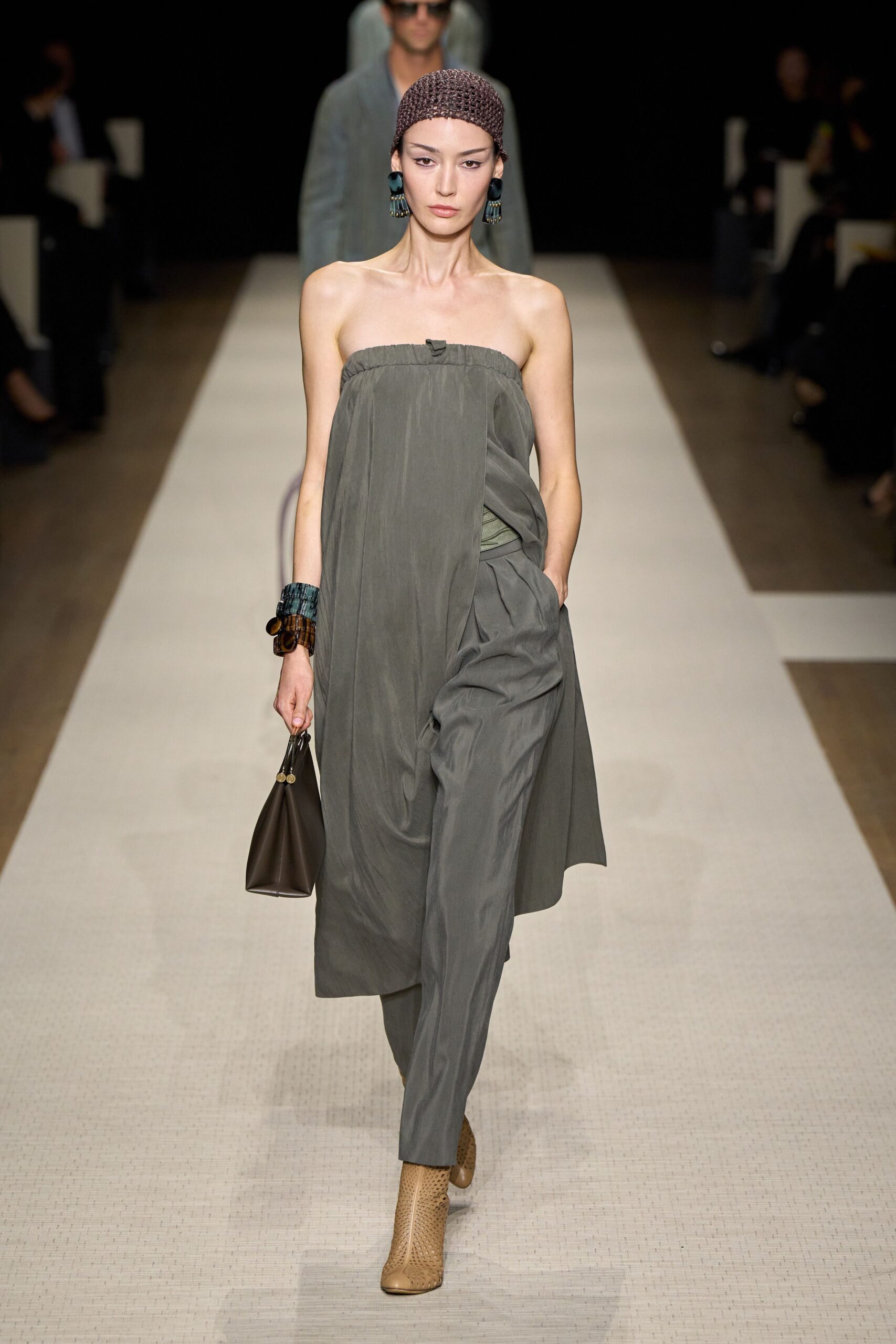 gray cotton strapless relaxed draped jumpsuit