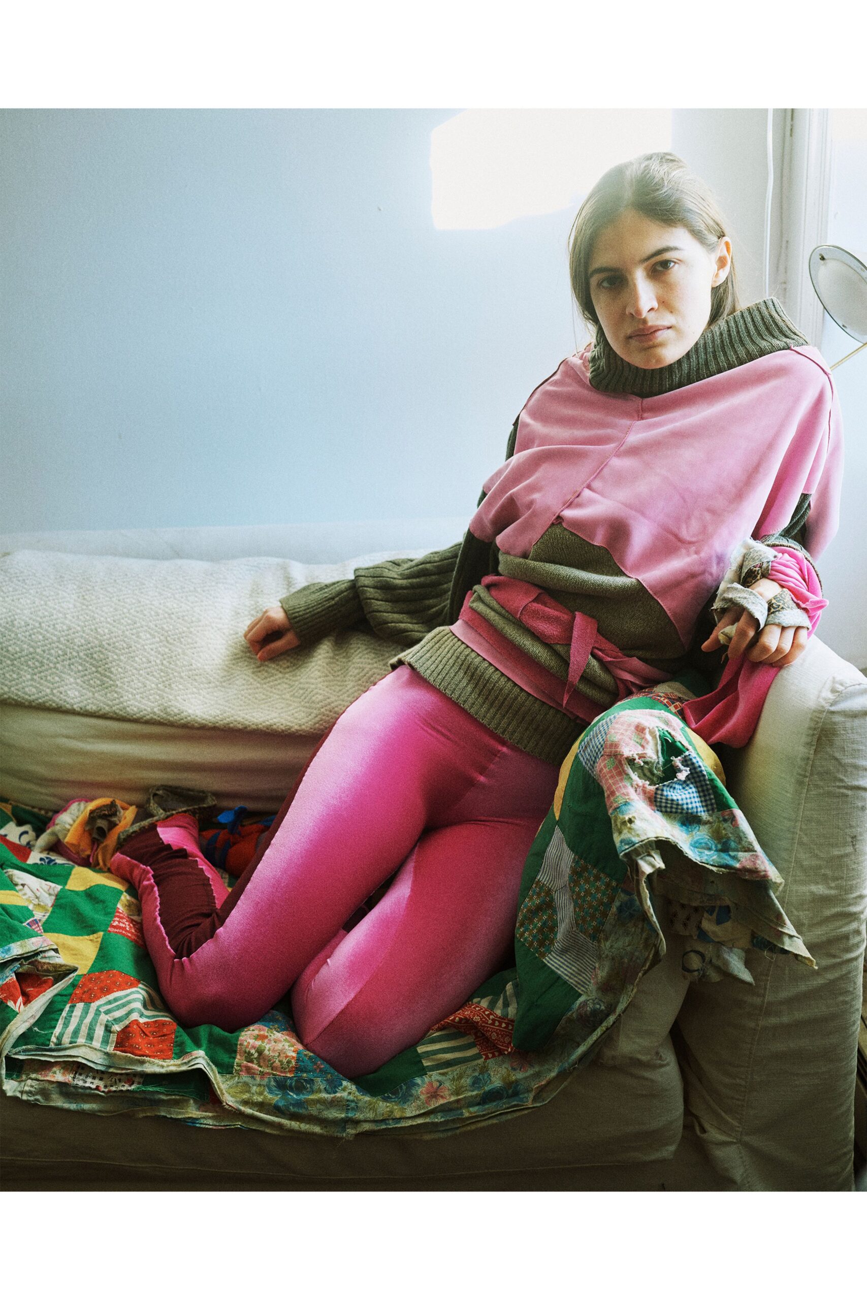 pink satin draped layered shiny scarf