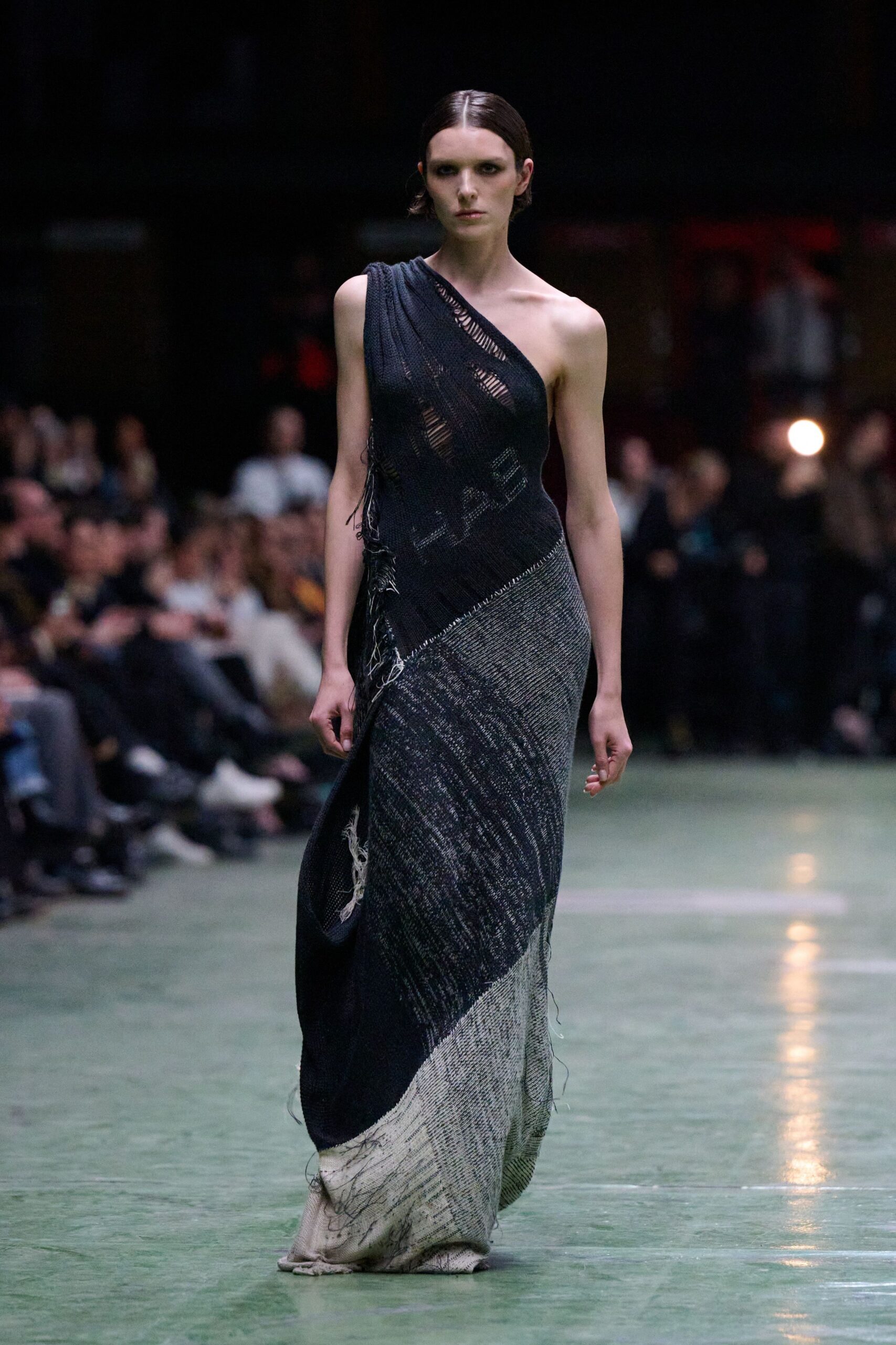 black and gray flowing gown