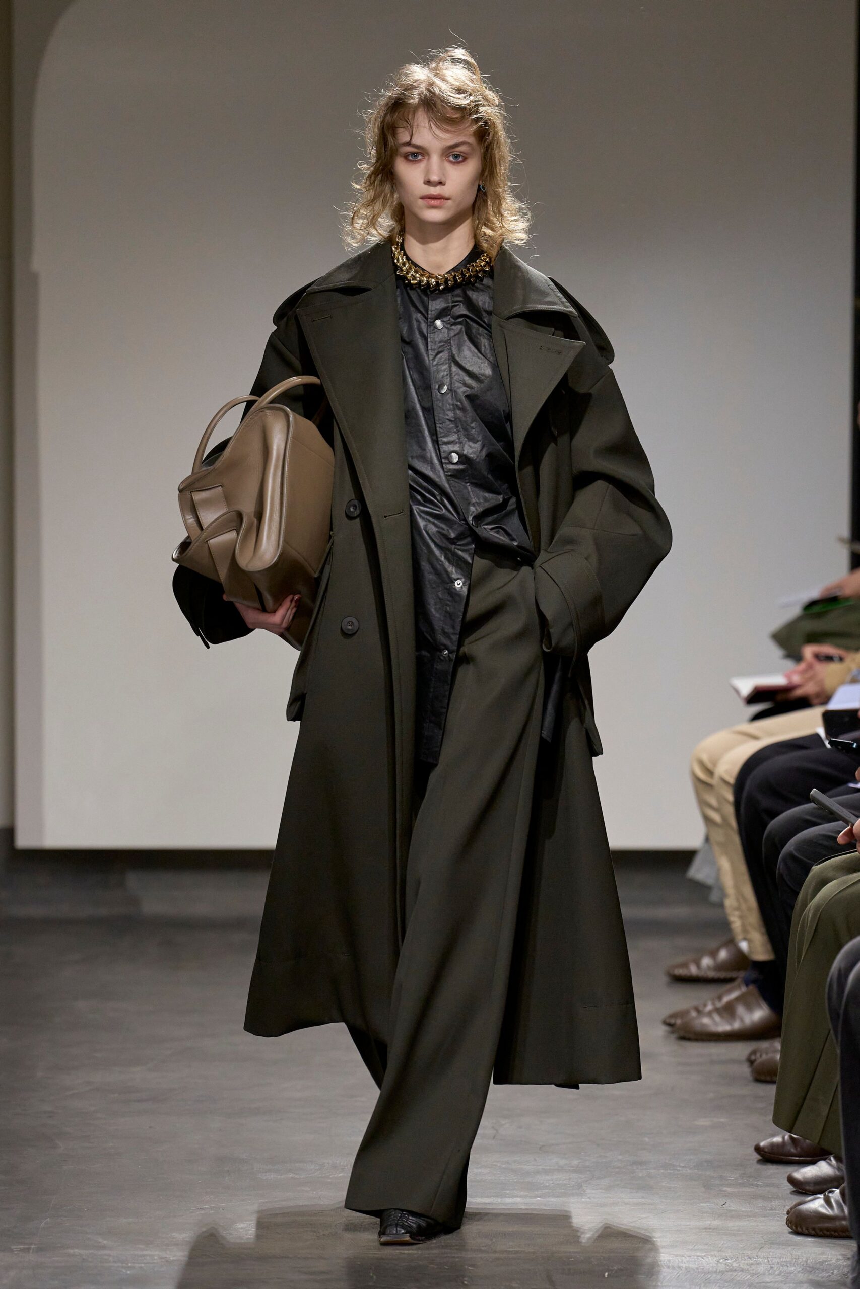 green wool relaxed wide-leg pants