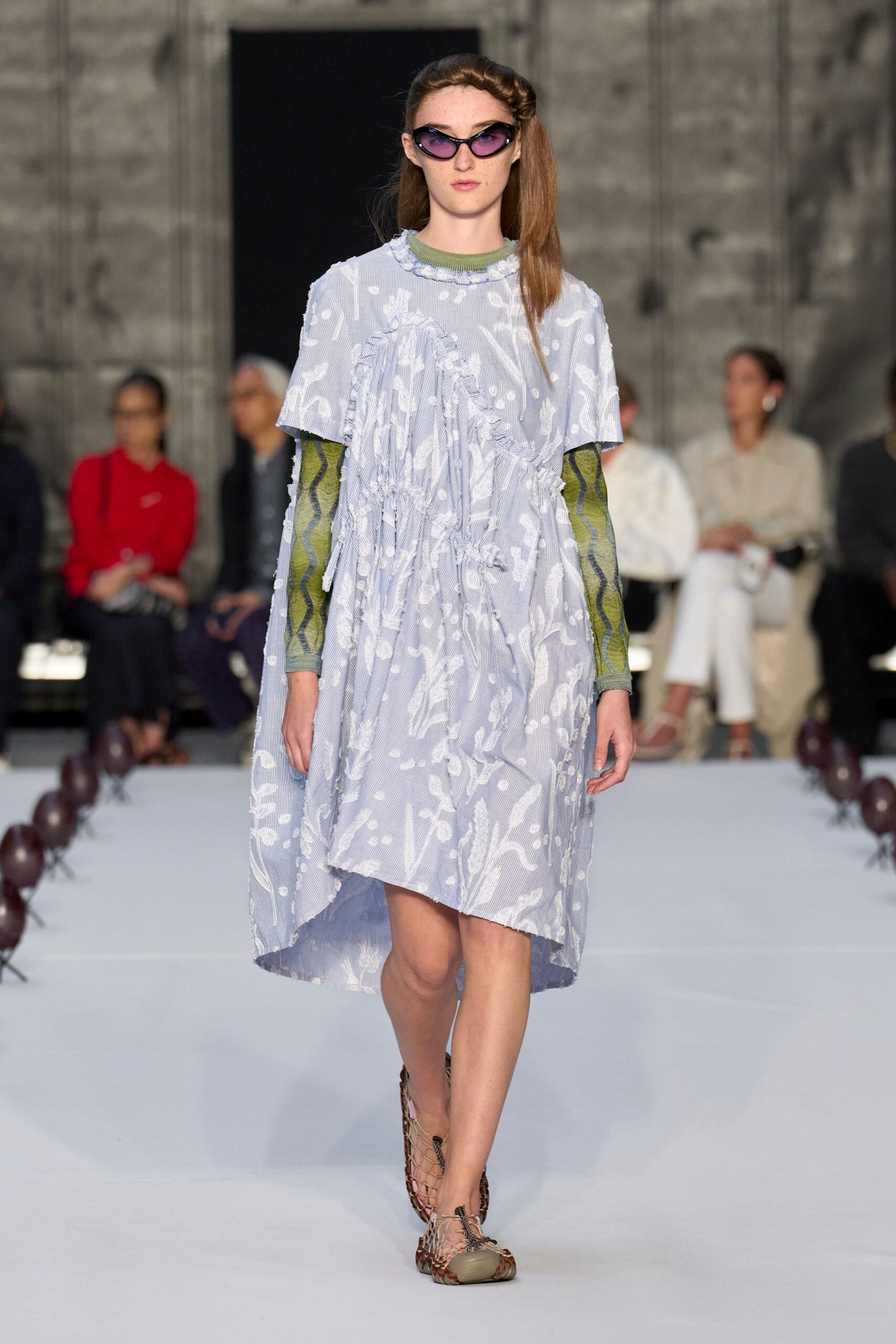 blue cotton short-sleeve collared relaxed pleated mini dress