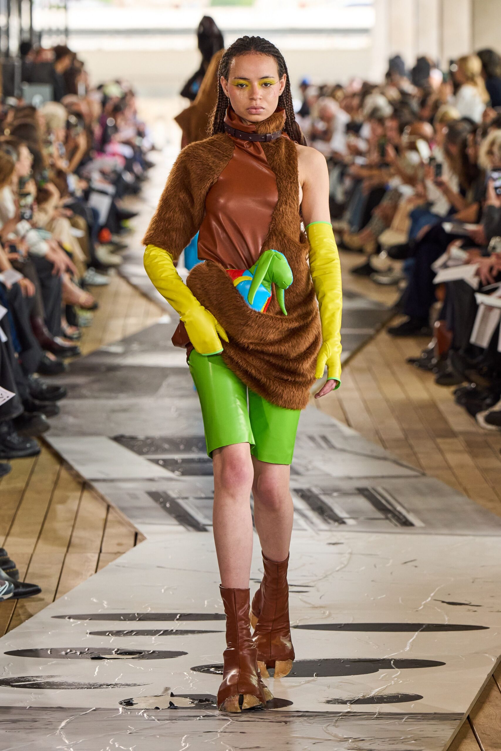 brown fur sleeveless asymmetric fitted top